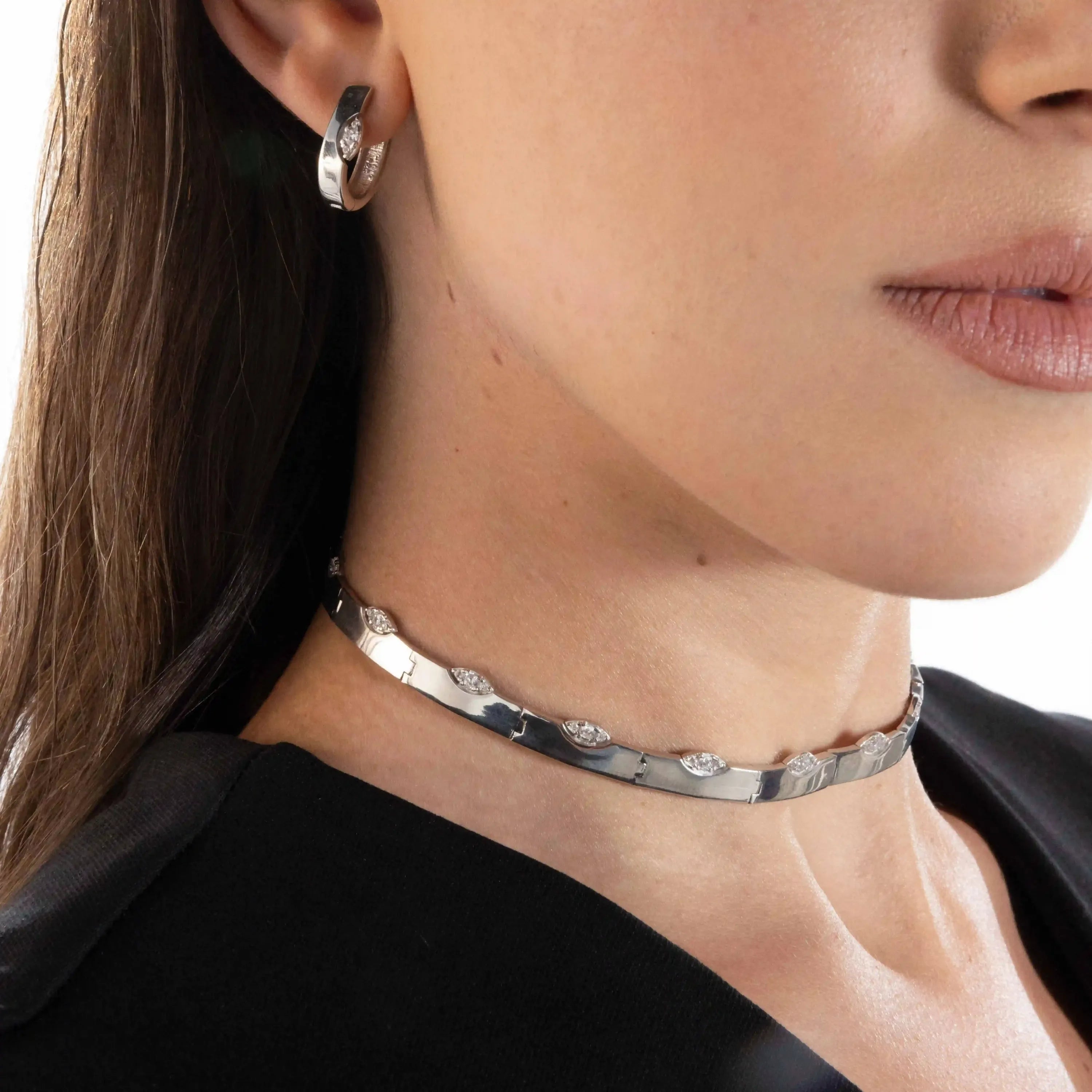Asymmetrical Marquise Illusion Hoop Earrings - SIlver White