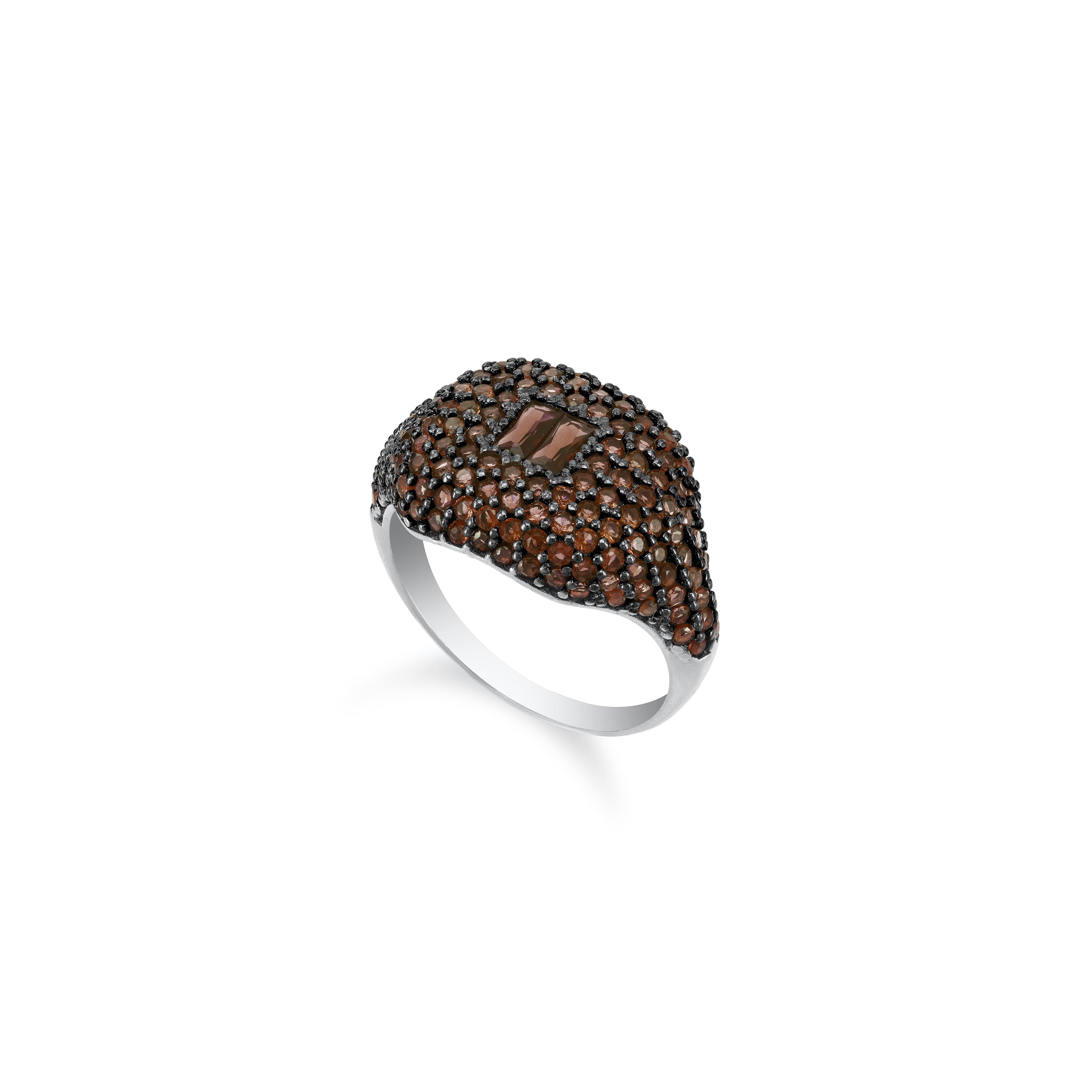 Baguette Centered Cubic Zirconia Dome Ring - Silver Brown