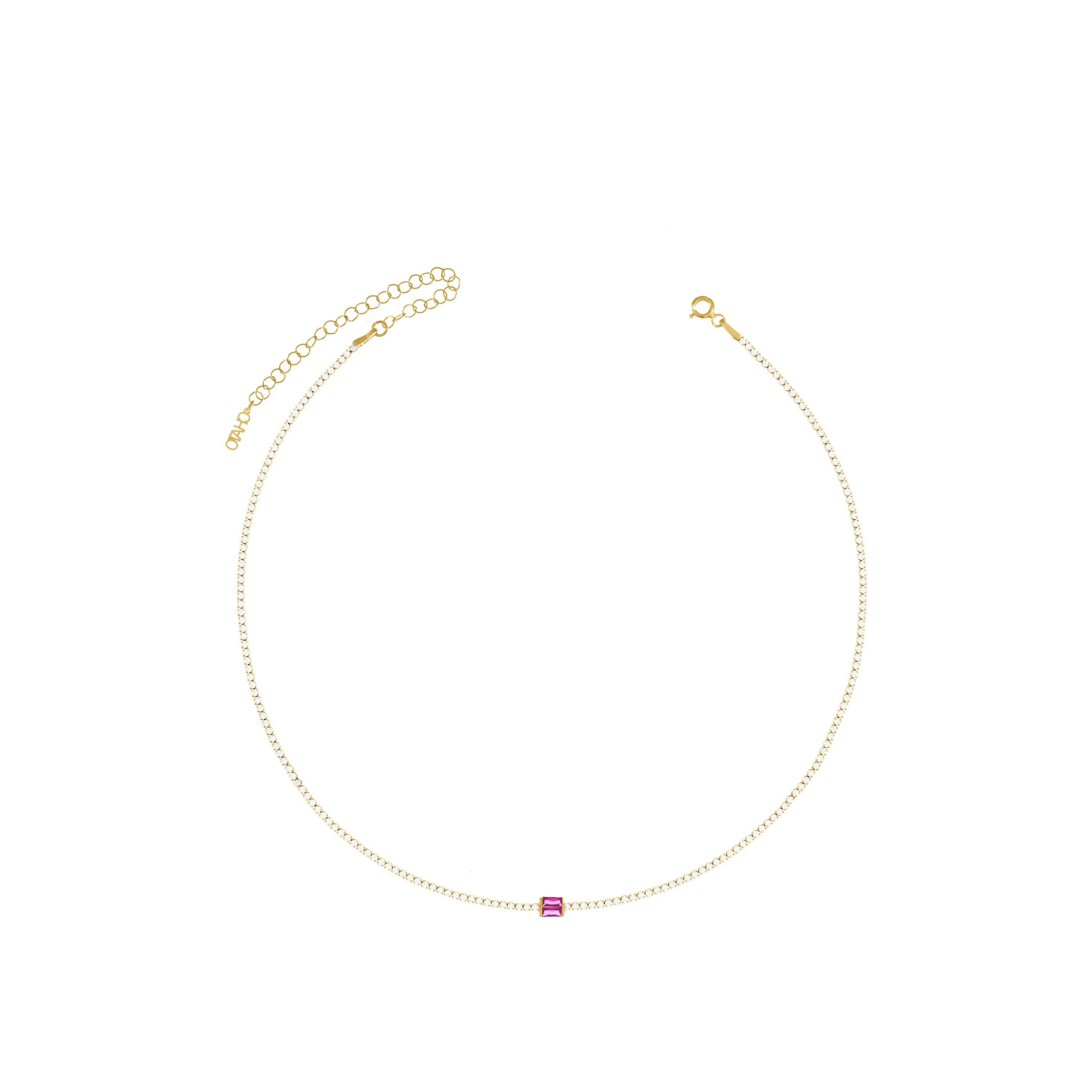 Baguette Cut Tennis Choker - Gold Fuchsia And White - One Baguette