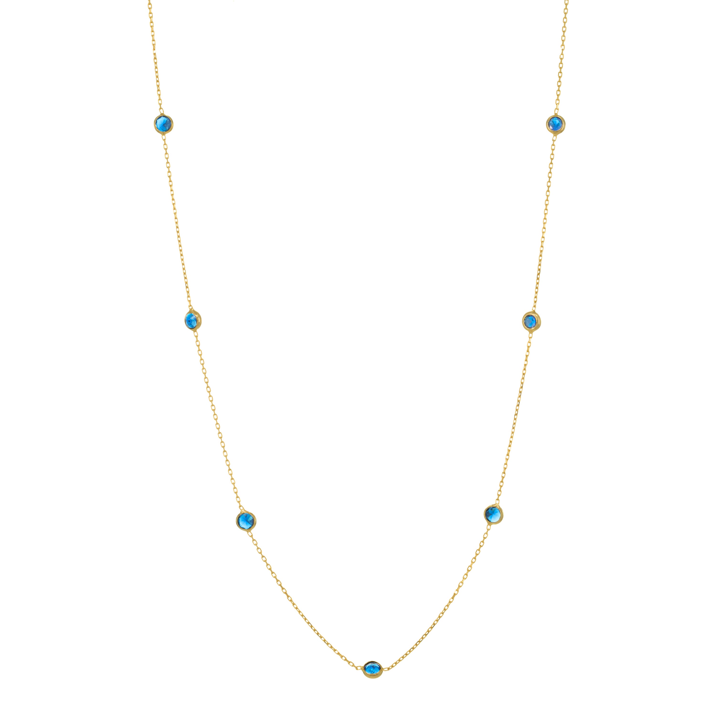 Bezel Long Chain Necklace - Gold Navy Blue