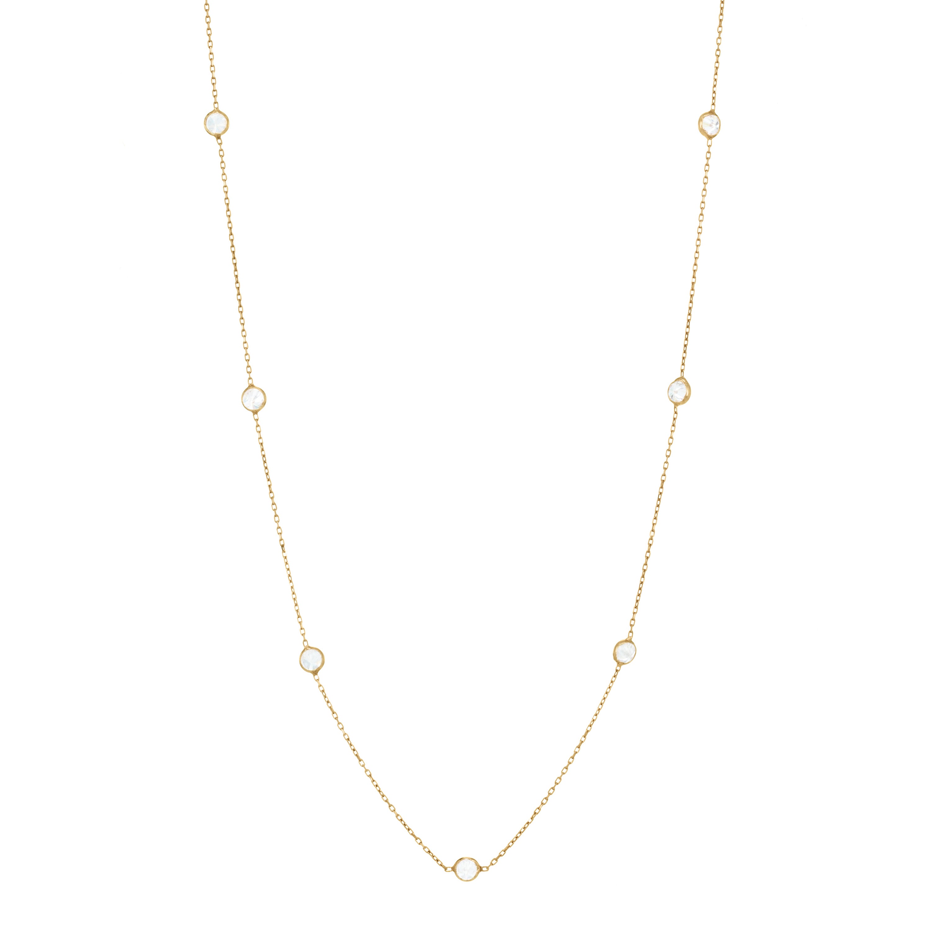 Bezel Long Chain Necklace - Gold White