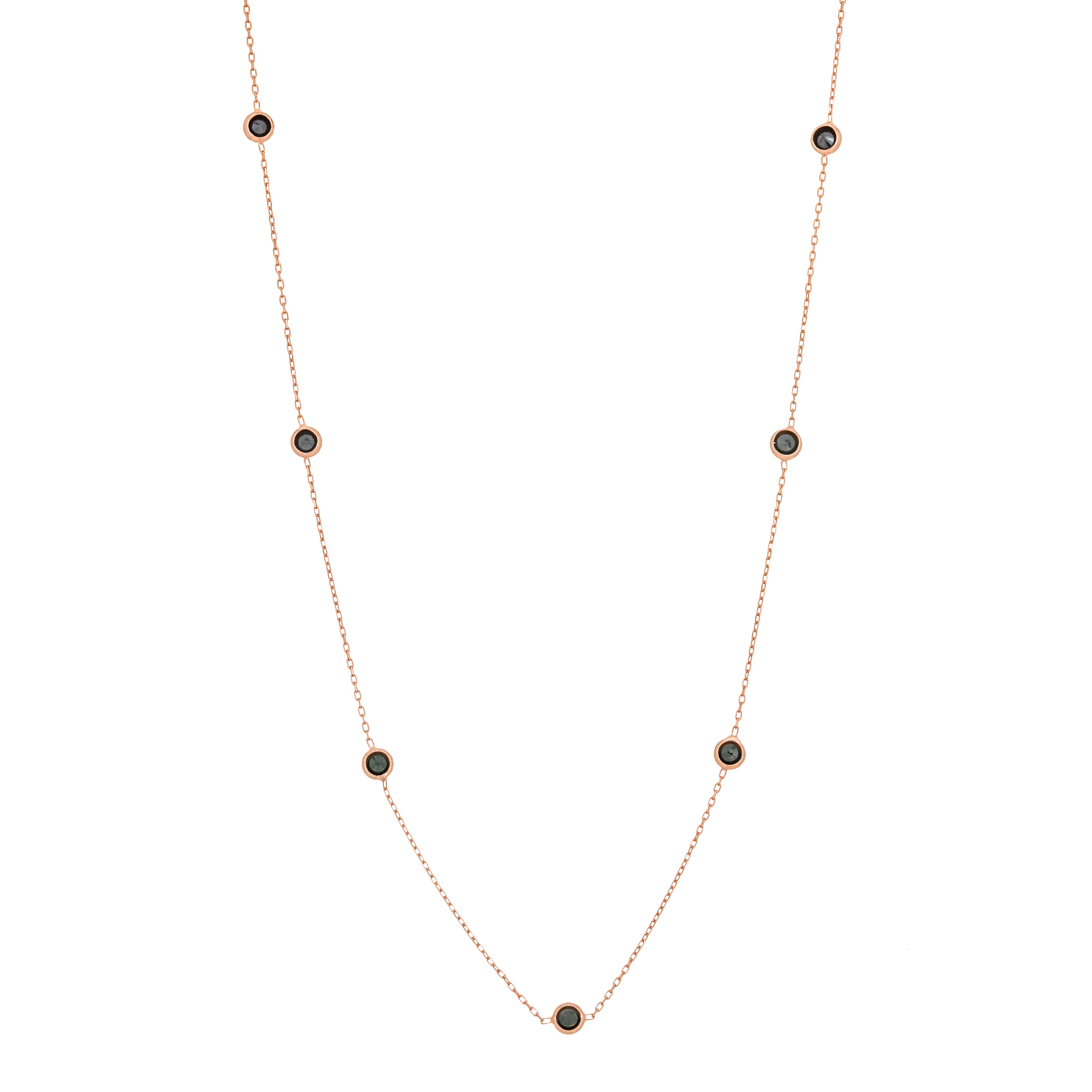 Bezel Long Chain Necklace - Rose Gold Black