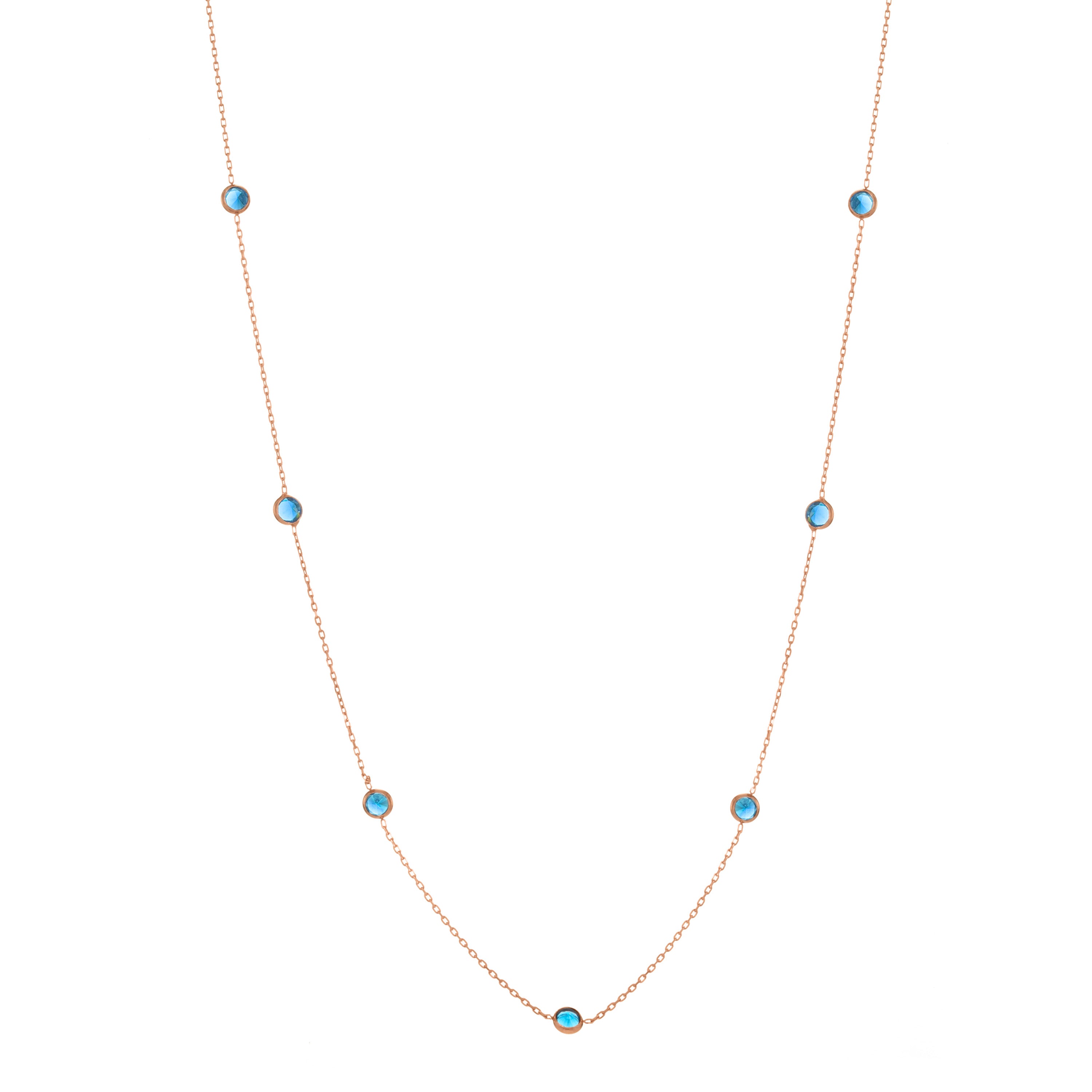 Bezel Long Chain Necklace - Rose Gold Navy Blue