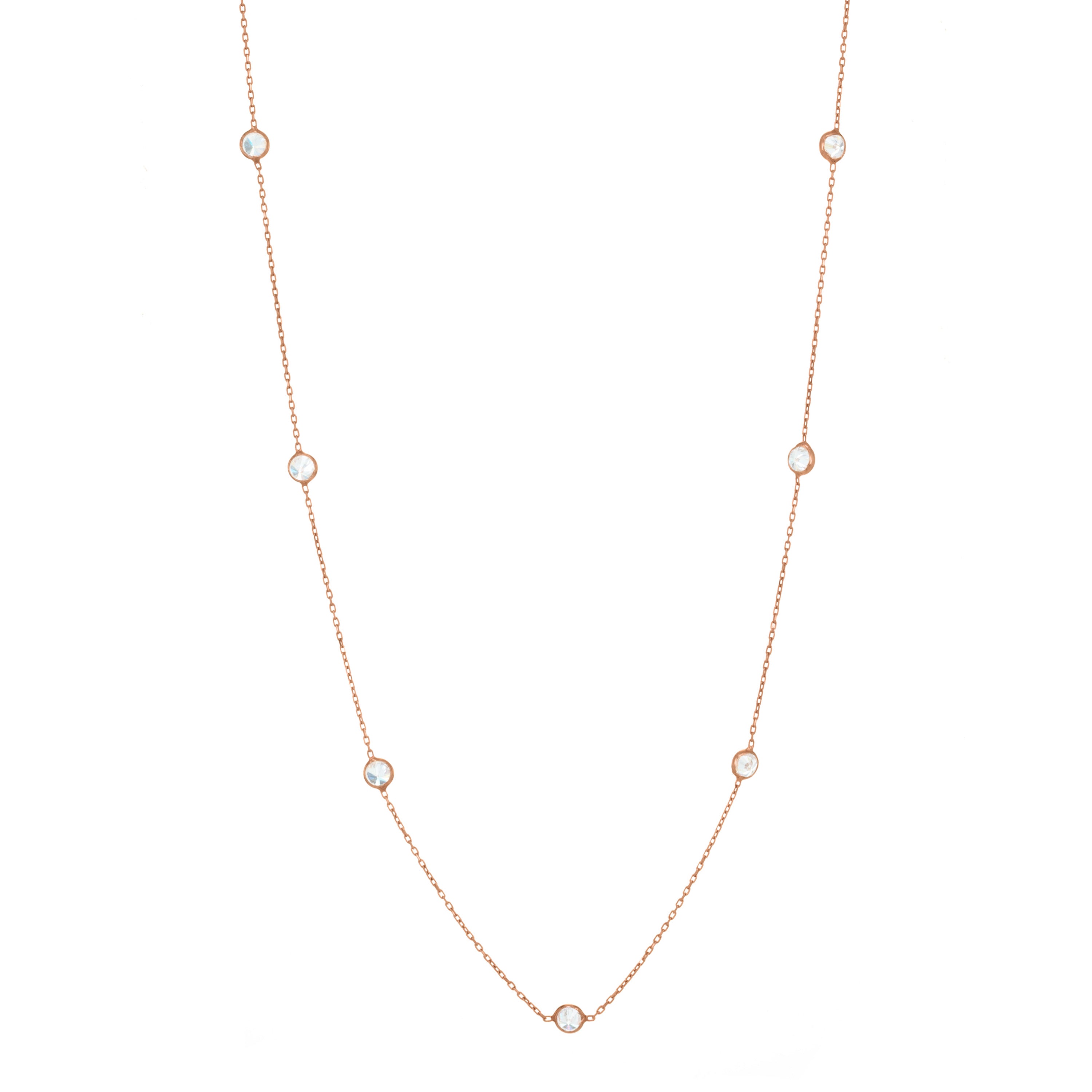 Bezel Long Chain Necklace - Rose Gold White
