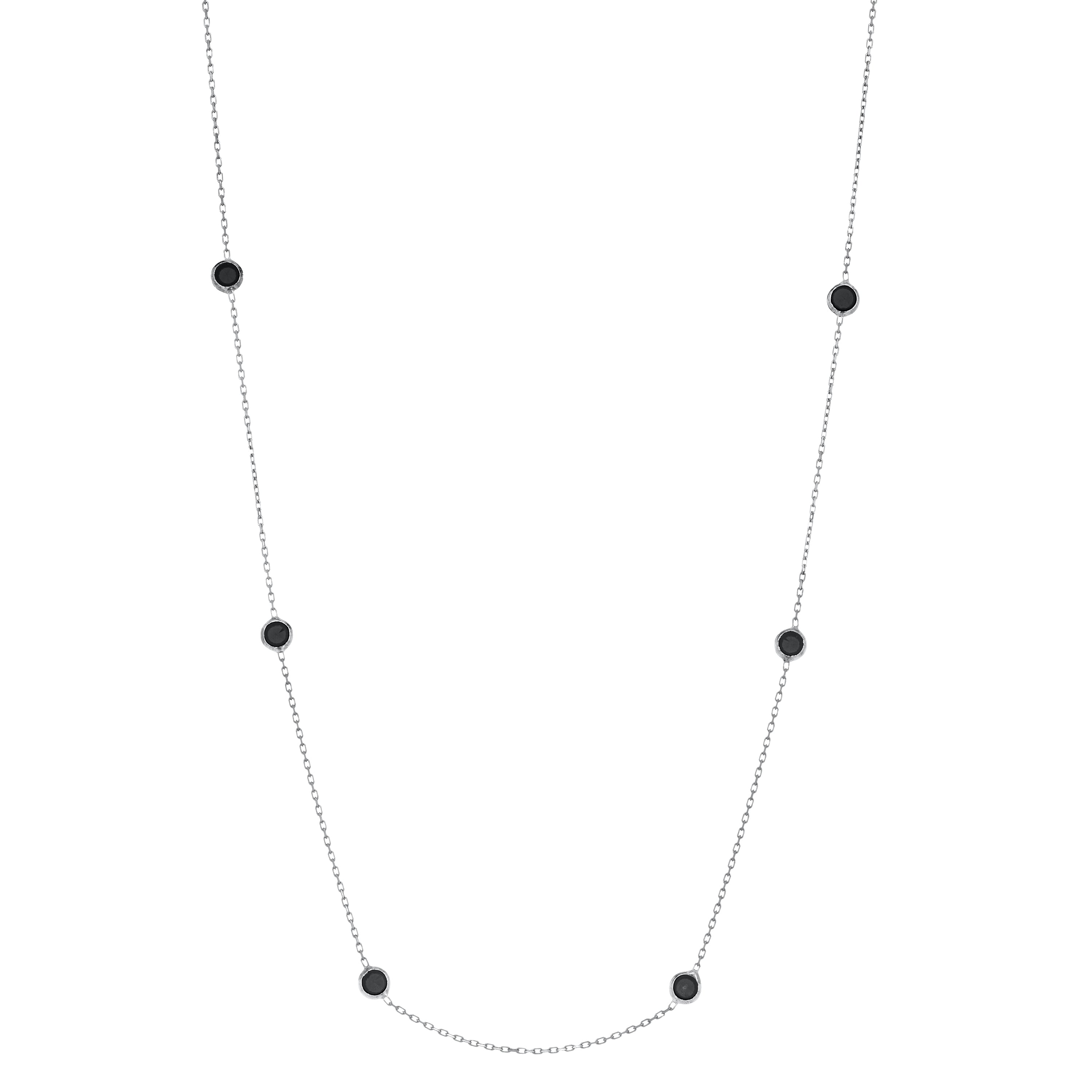 Bezel Long Chain Necklace - Silver Black