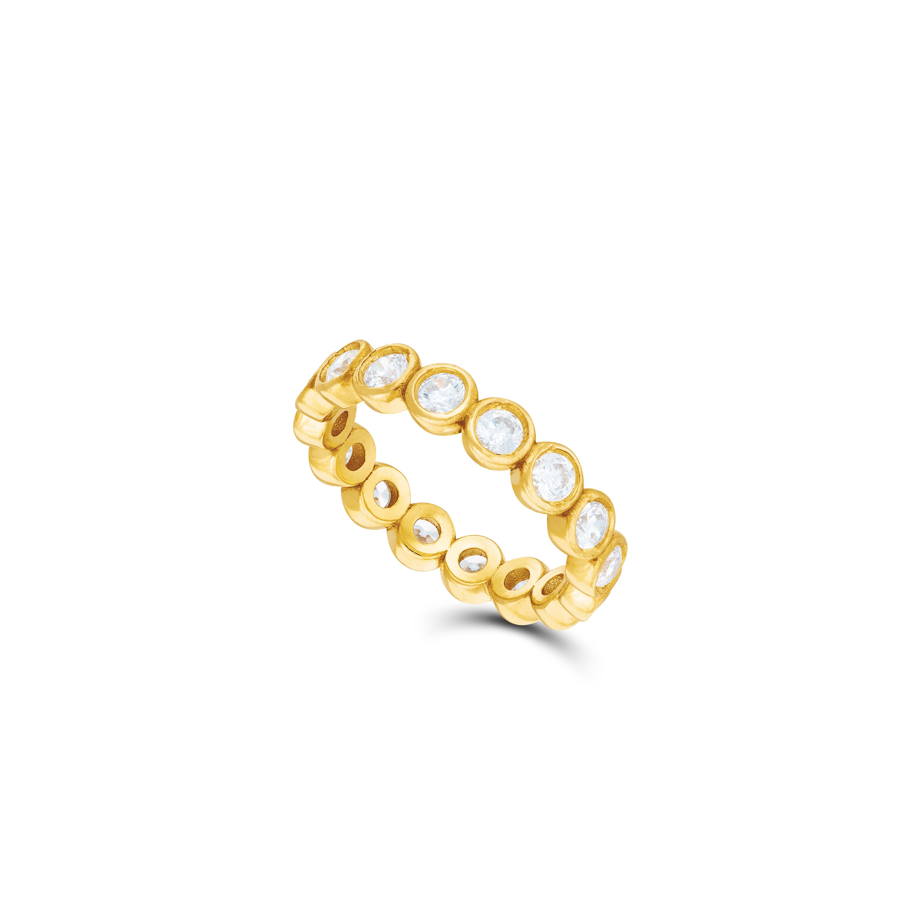 Bezel Cubic Zirconia Eternity Band Ring - Gold White - 3mm