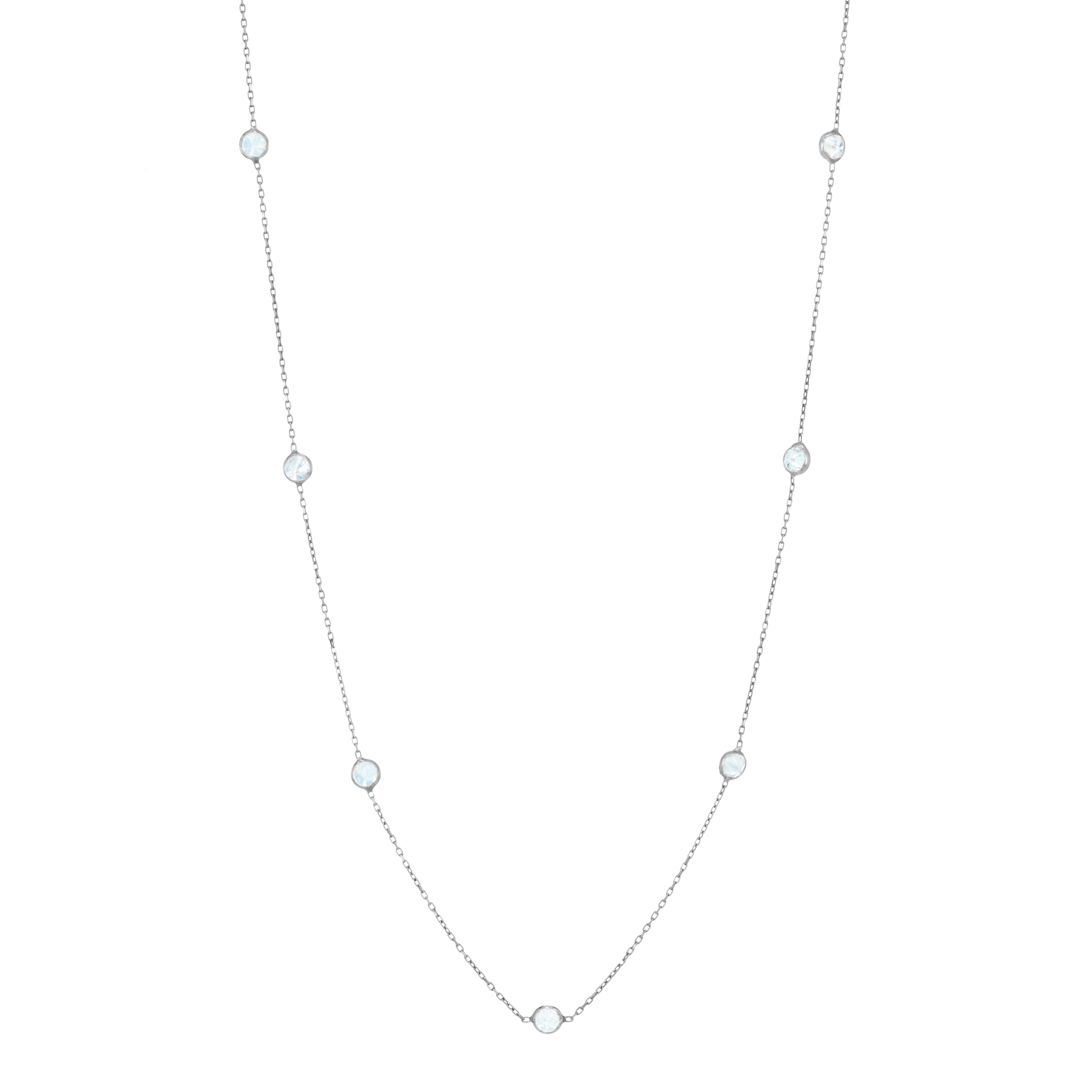 Bezel Long Chain Necklace - Silver White