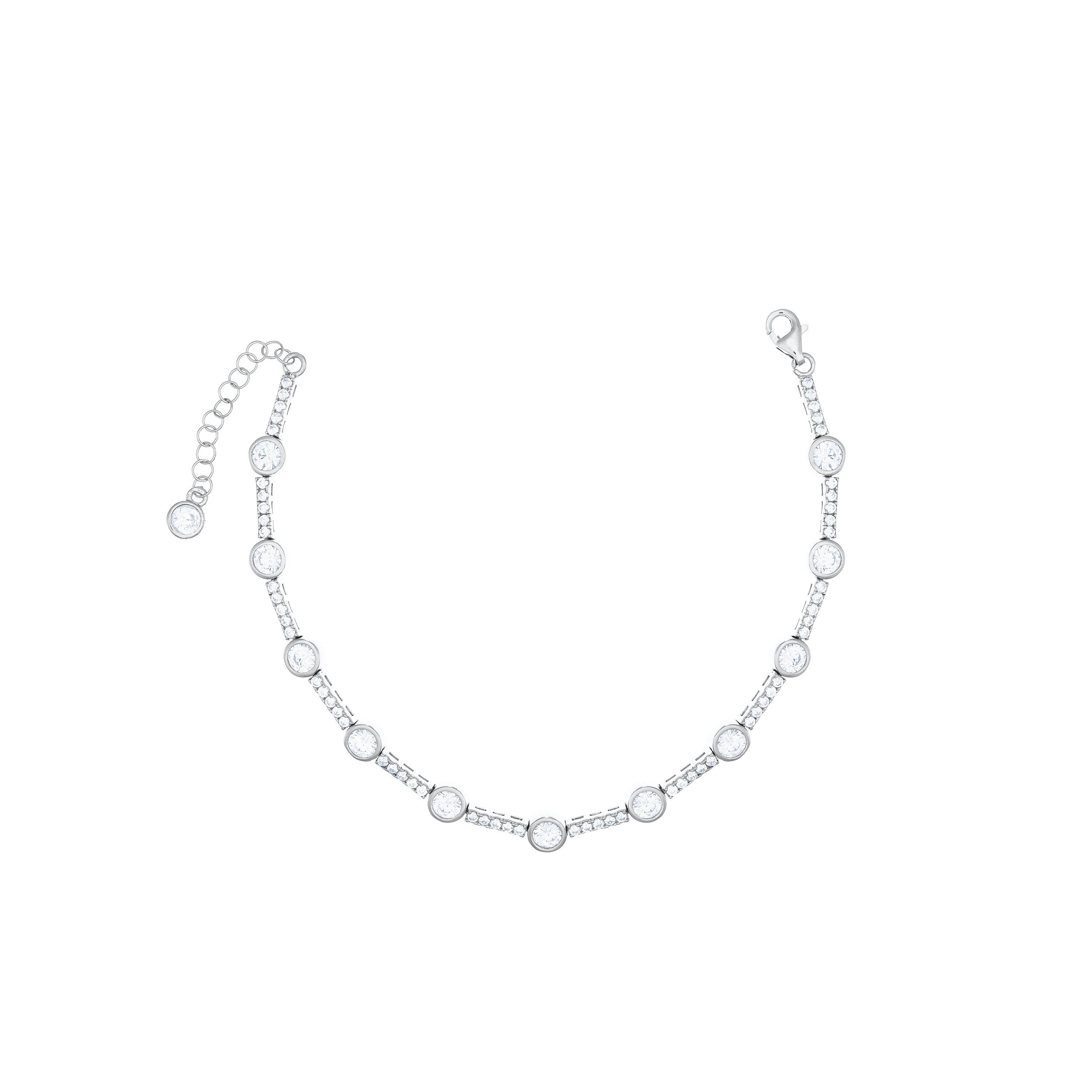Bezel Set Cubic Zirconia Chain Bracelet - Silver White