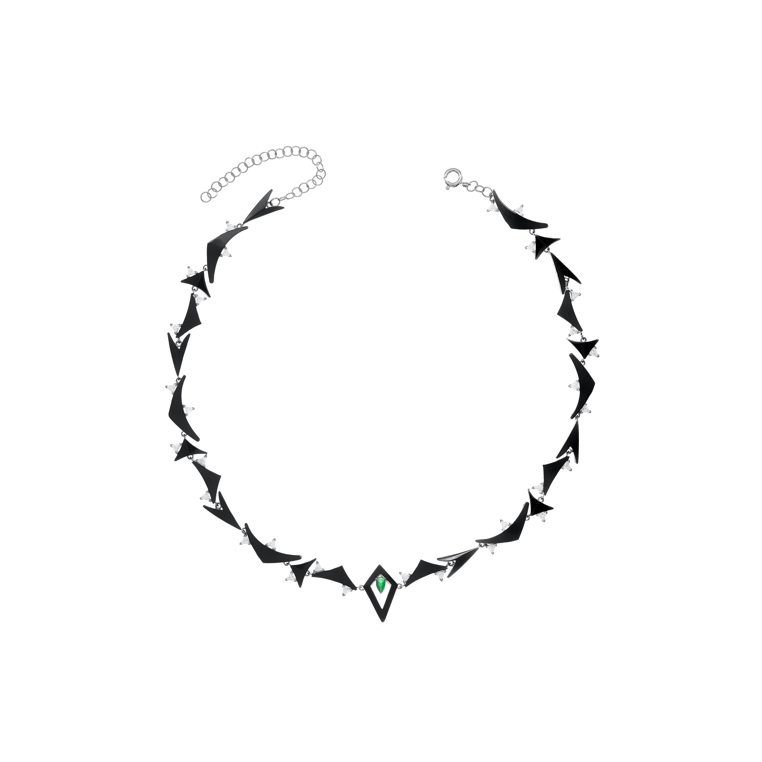 Uneven Geomatric shapes Enamel And CZ Teardrop Choker