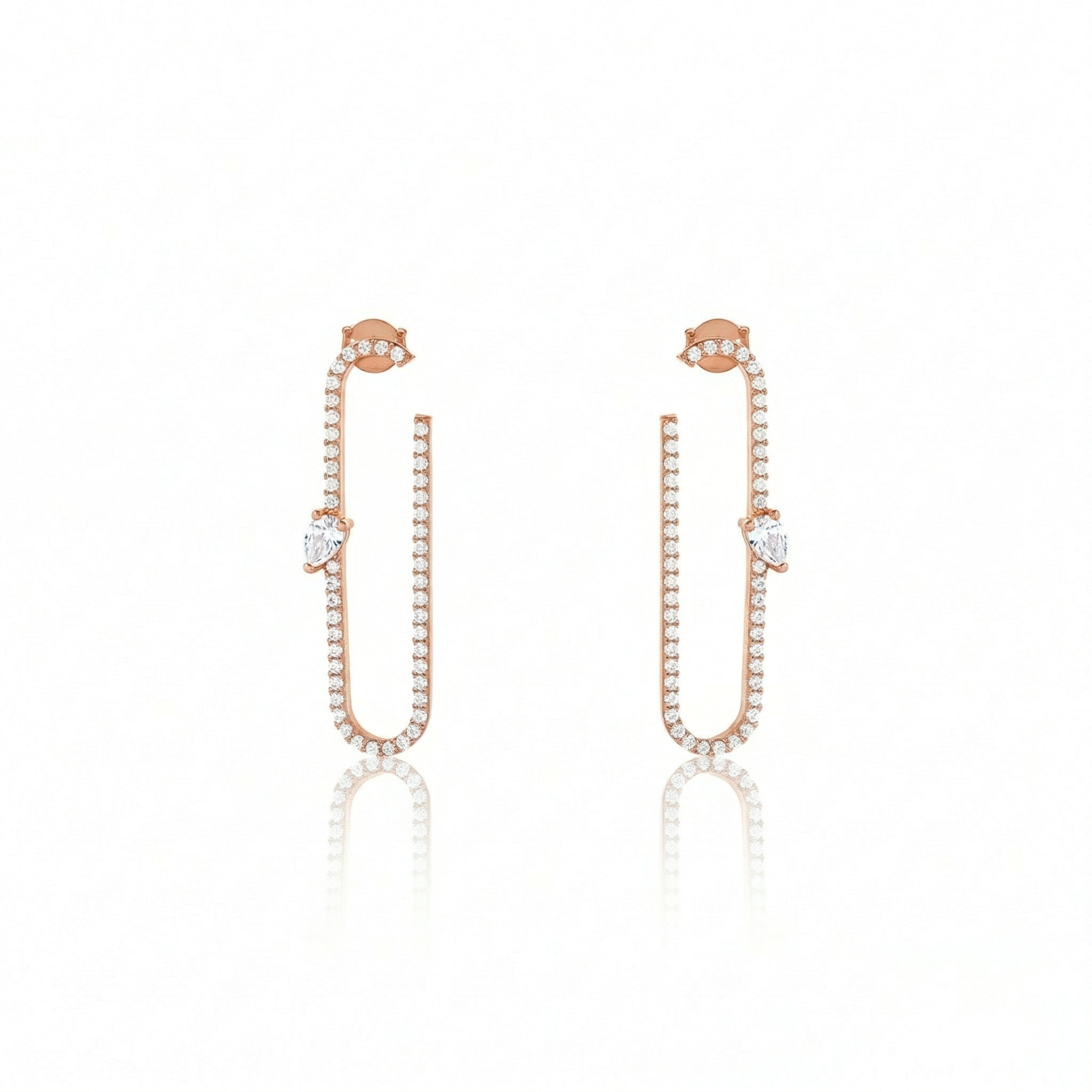 Paperclip With Teardrop Statement Earrings - Rose Gold White