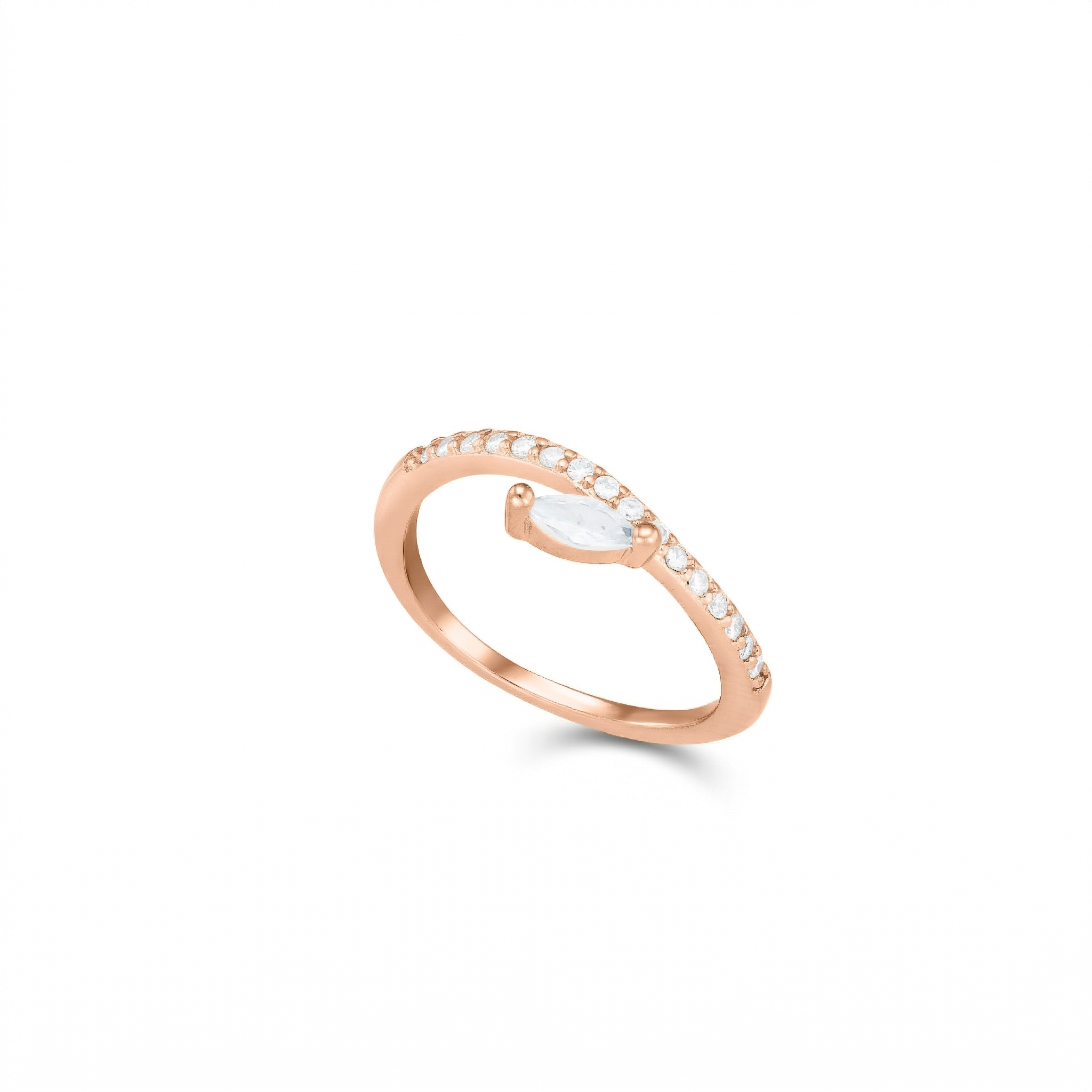 Slanted Marquise Half Cubic Zirconia Ring - Rose Gold White