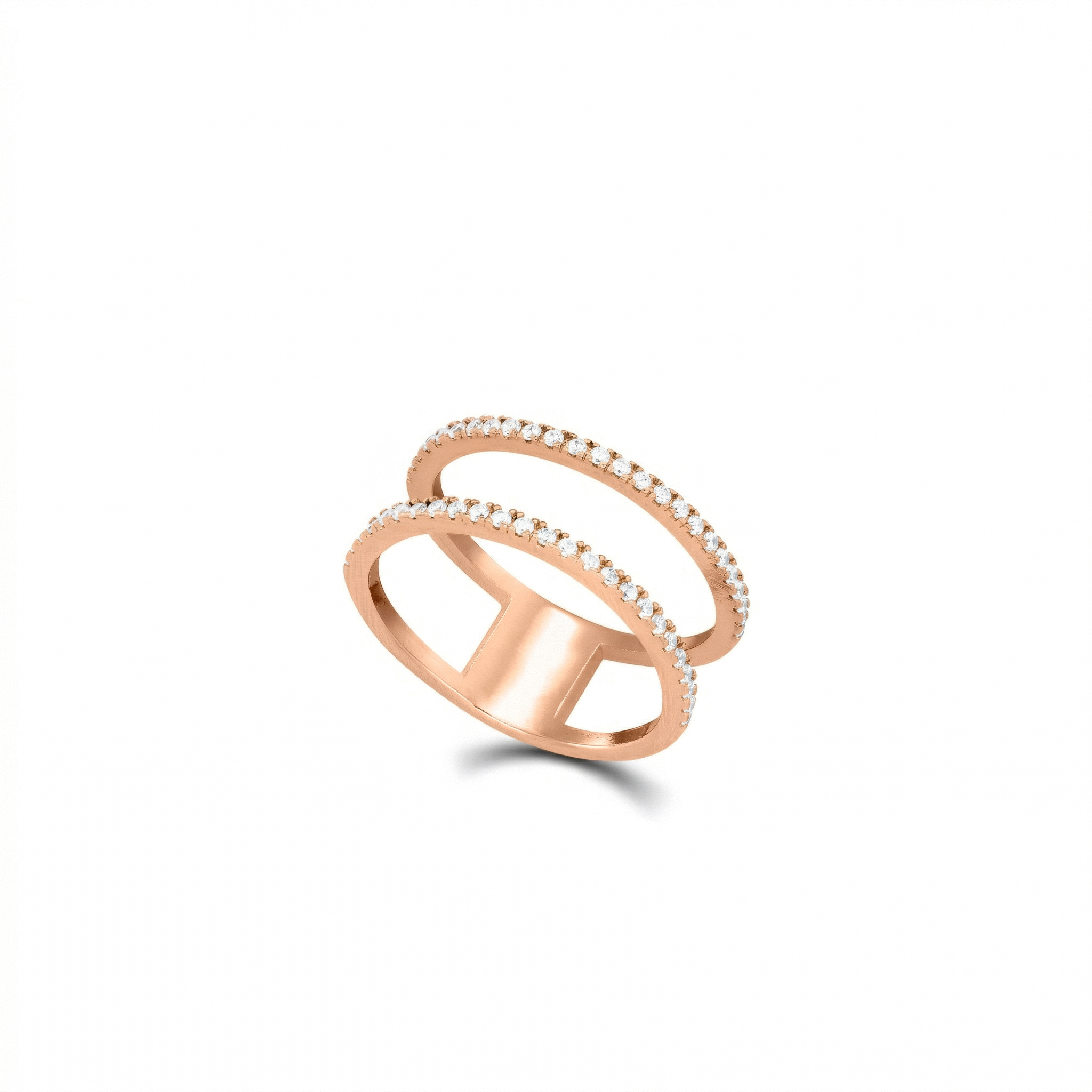 Double Line Cubic Zirconia Ring - Rose Gold White