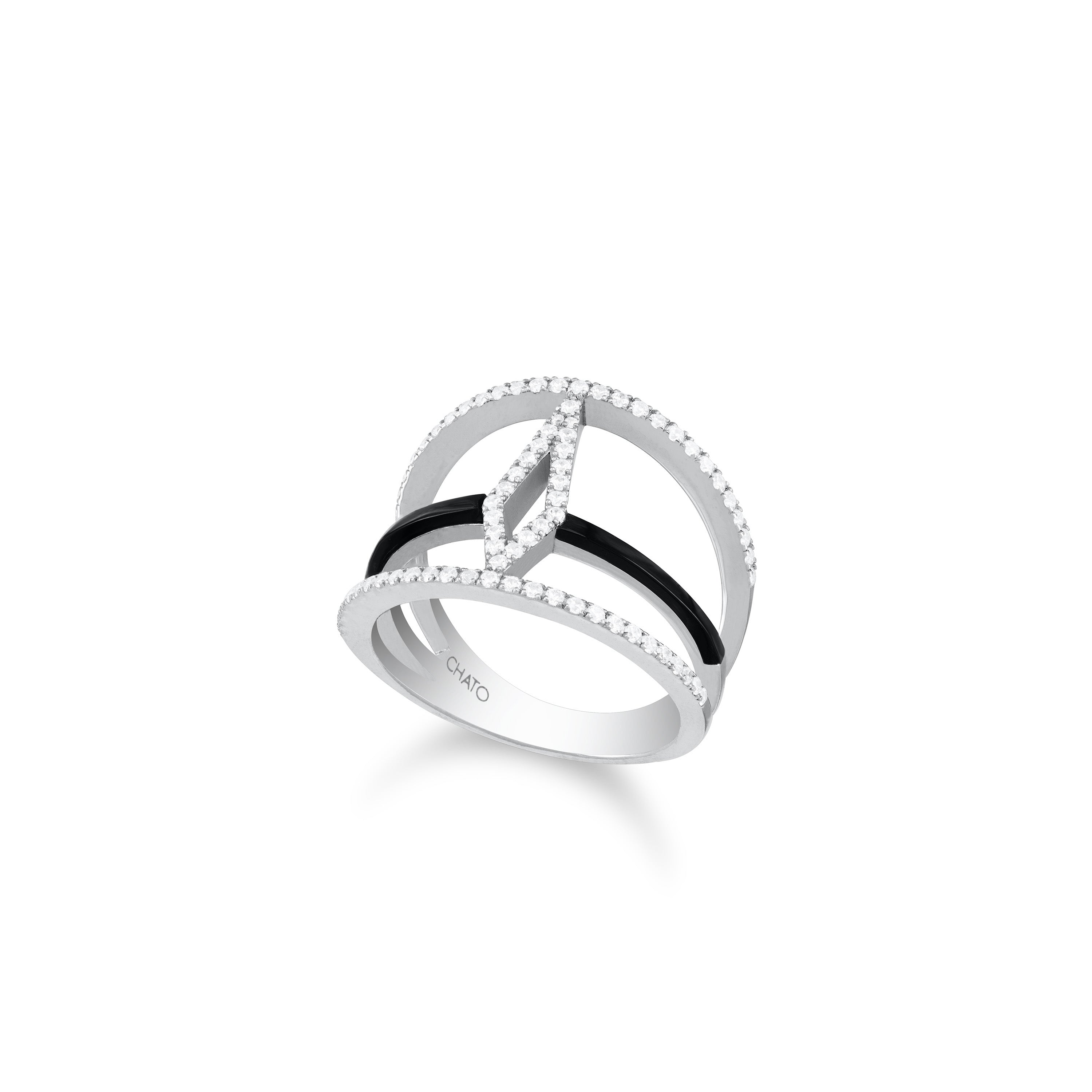 Geometric Cubic Zirconia Pave Enamel Ring