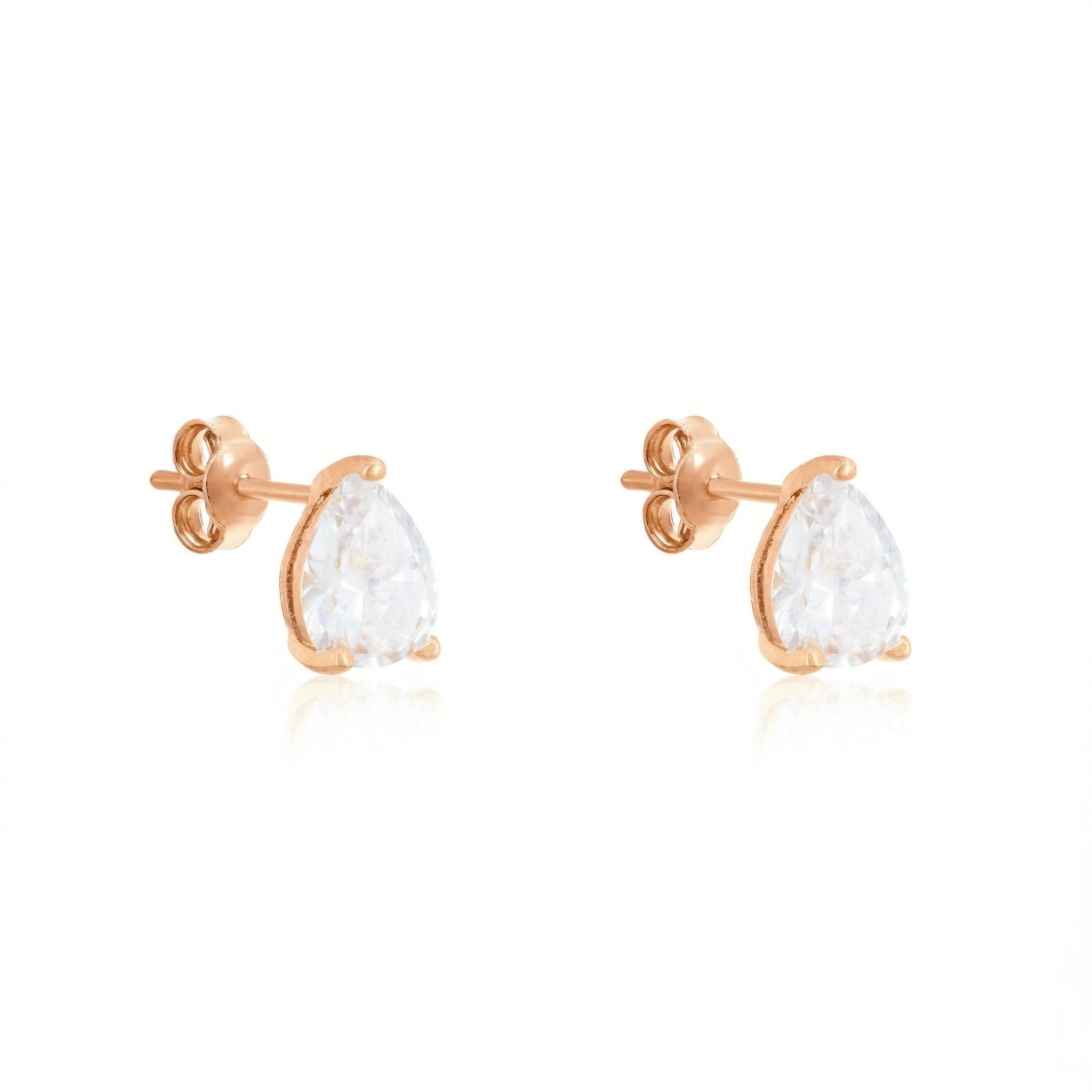 Teardrop Stud Earrings - Rose Gold White
