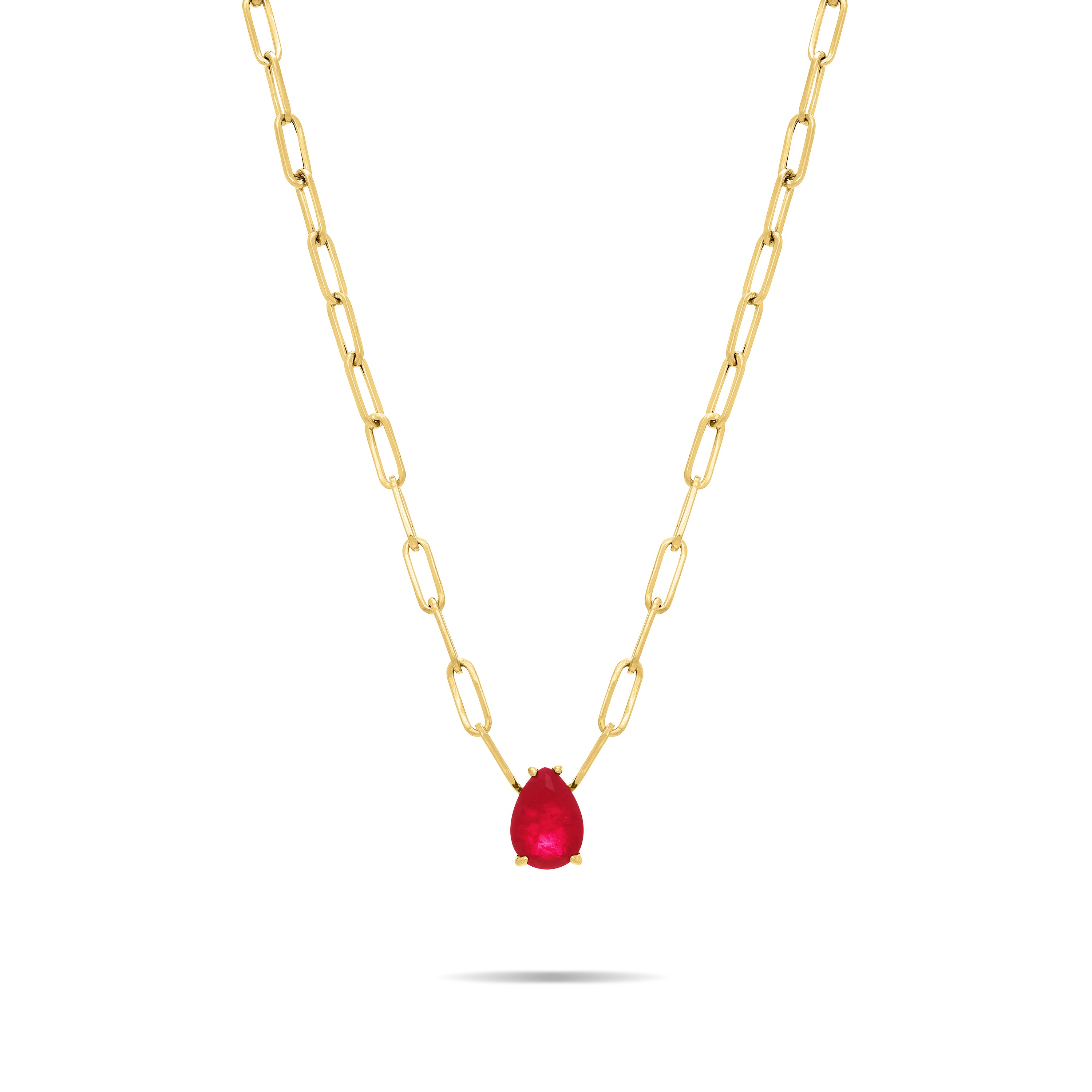 Chunky One Big Stone Paperclip Link Chain Necklace