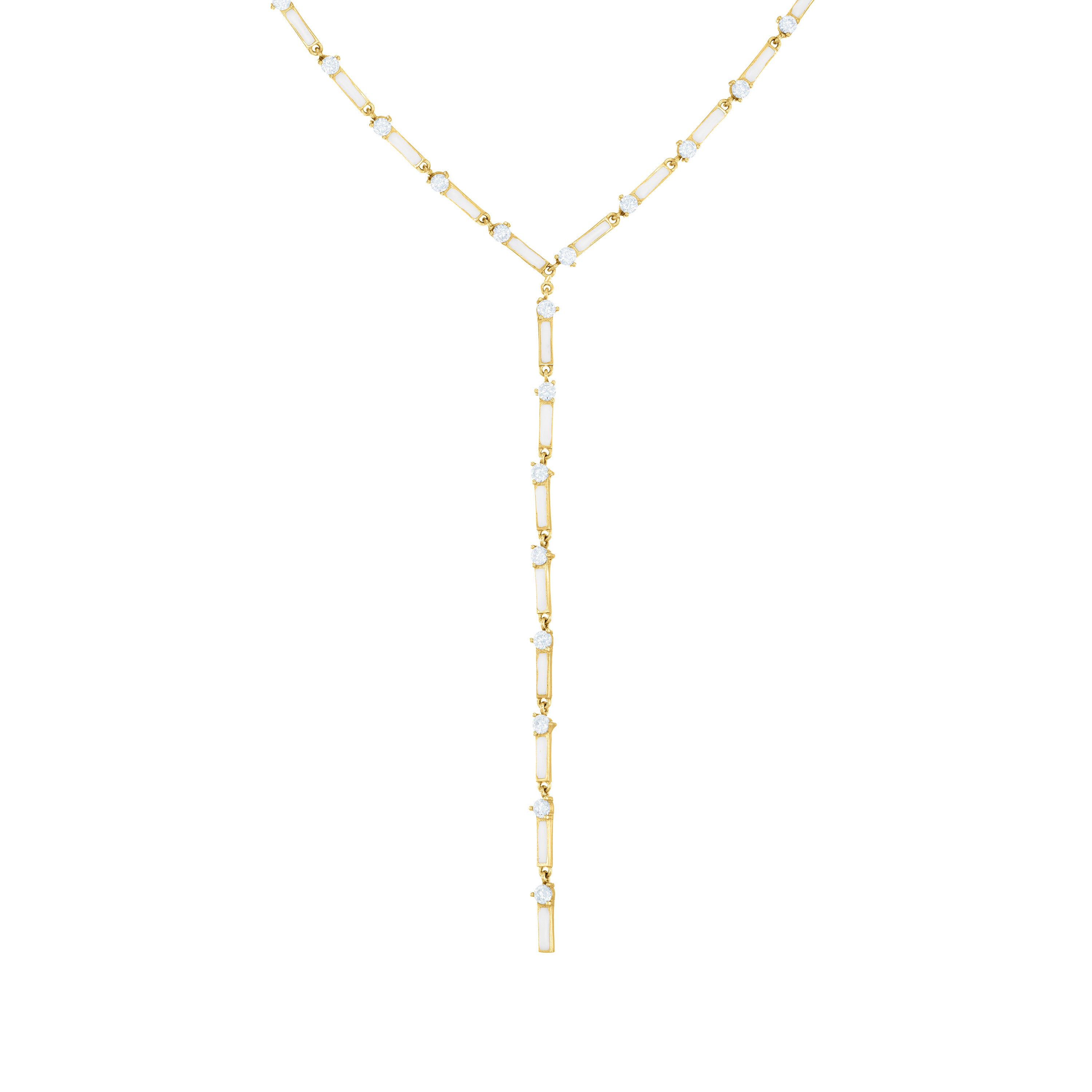 Connected Enamel Lines Lariat Choker - Gold White