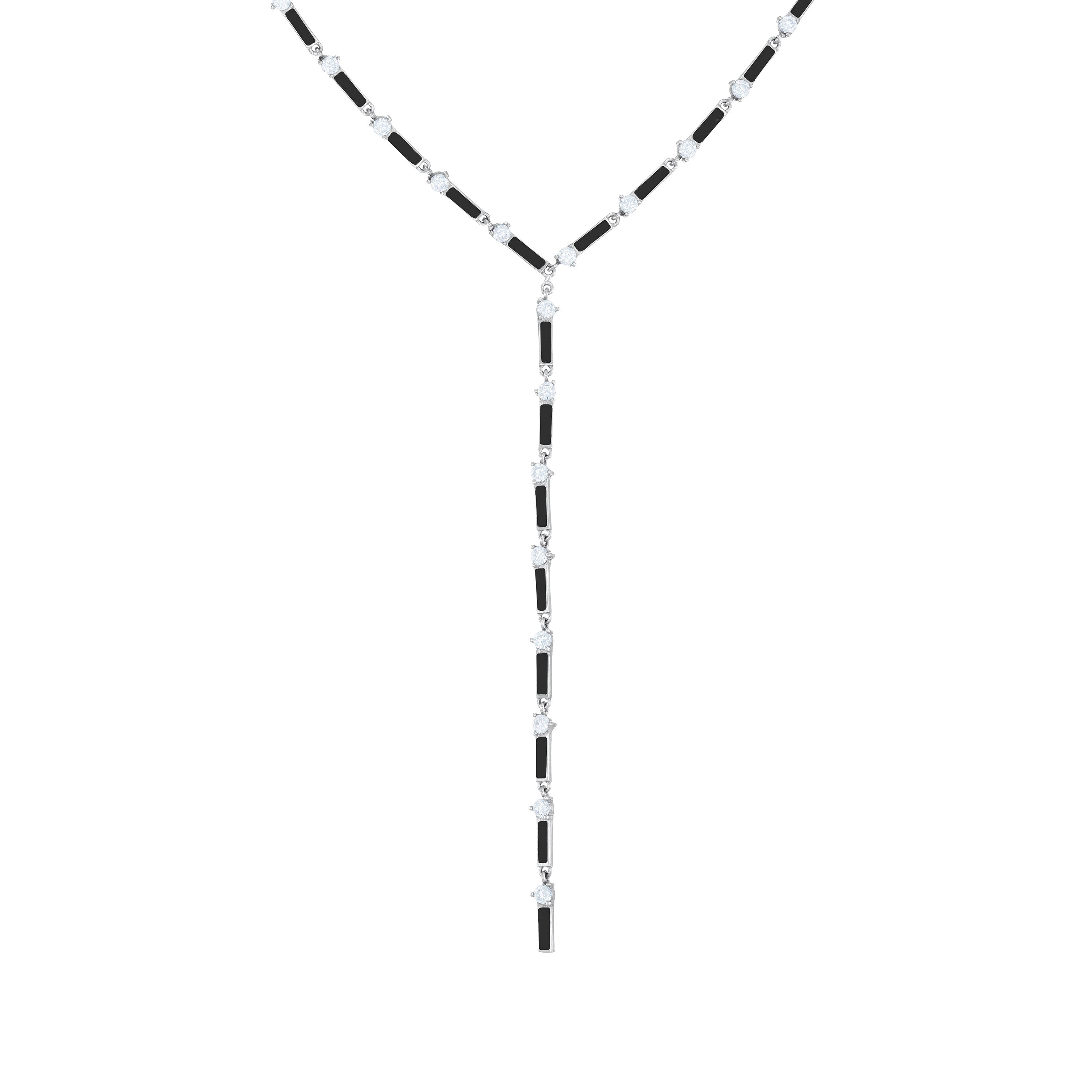 Connected Enamel Lines Lariat Choker - Silver Black