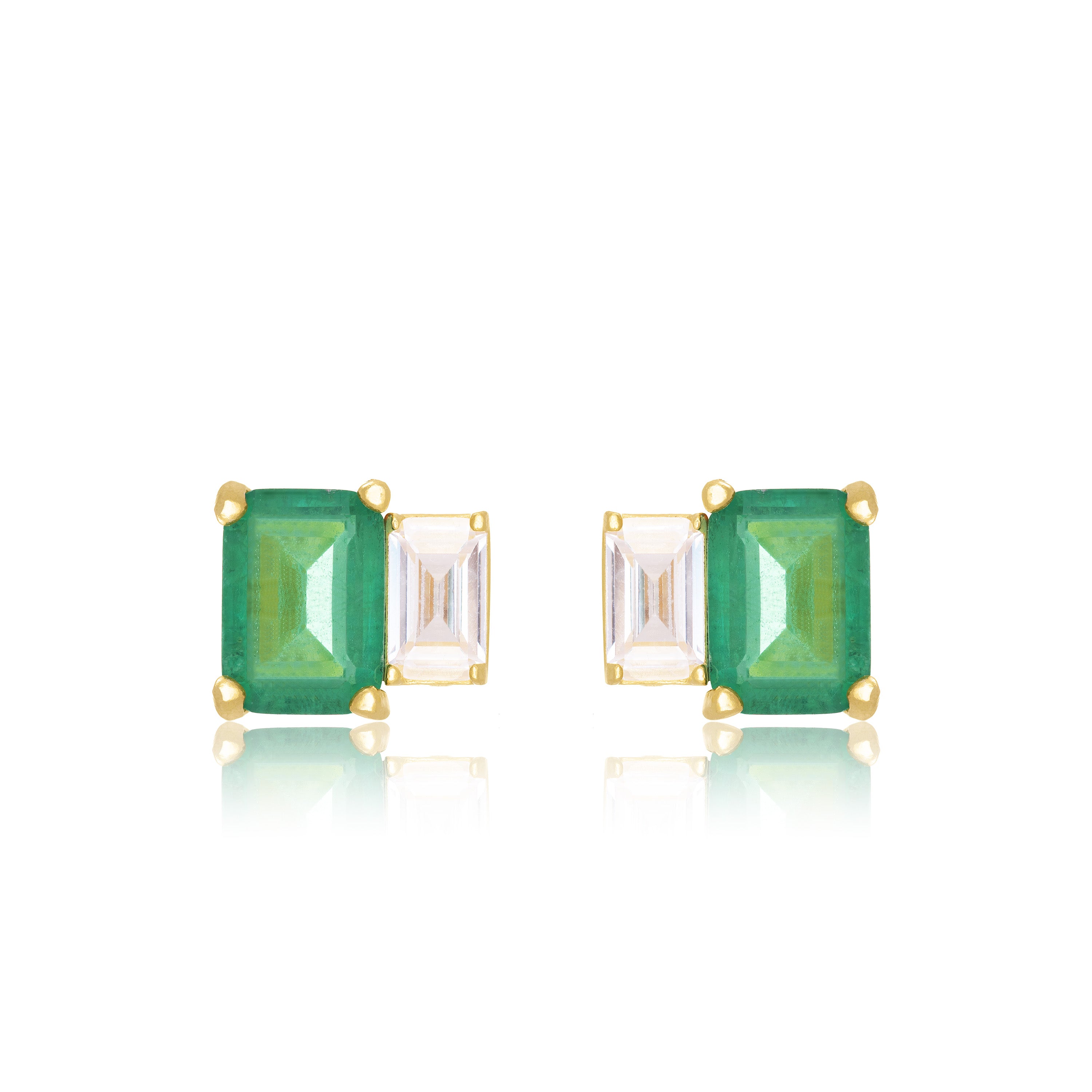 Cubic Zirconia Asymmetric Two Rectangle Stone Stud Earrings - Gold