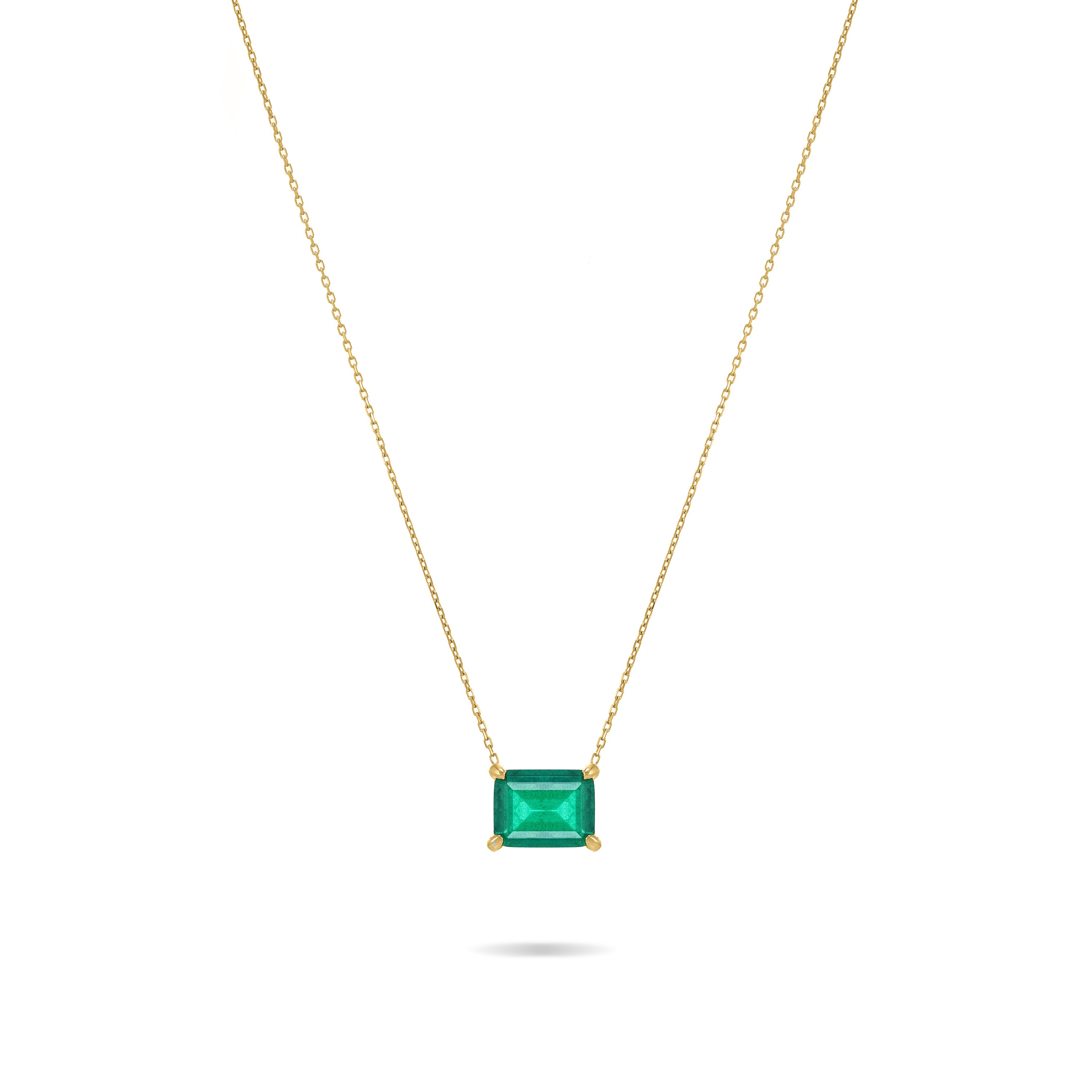 Cubic Zirconia Big Stone Chain Necklace - Gold Green Matt - Rectangle
