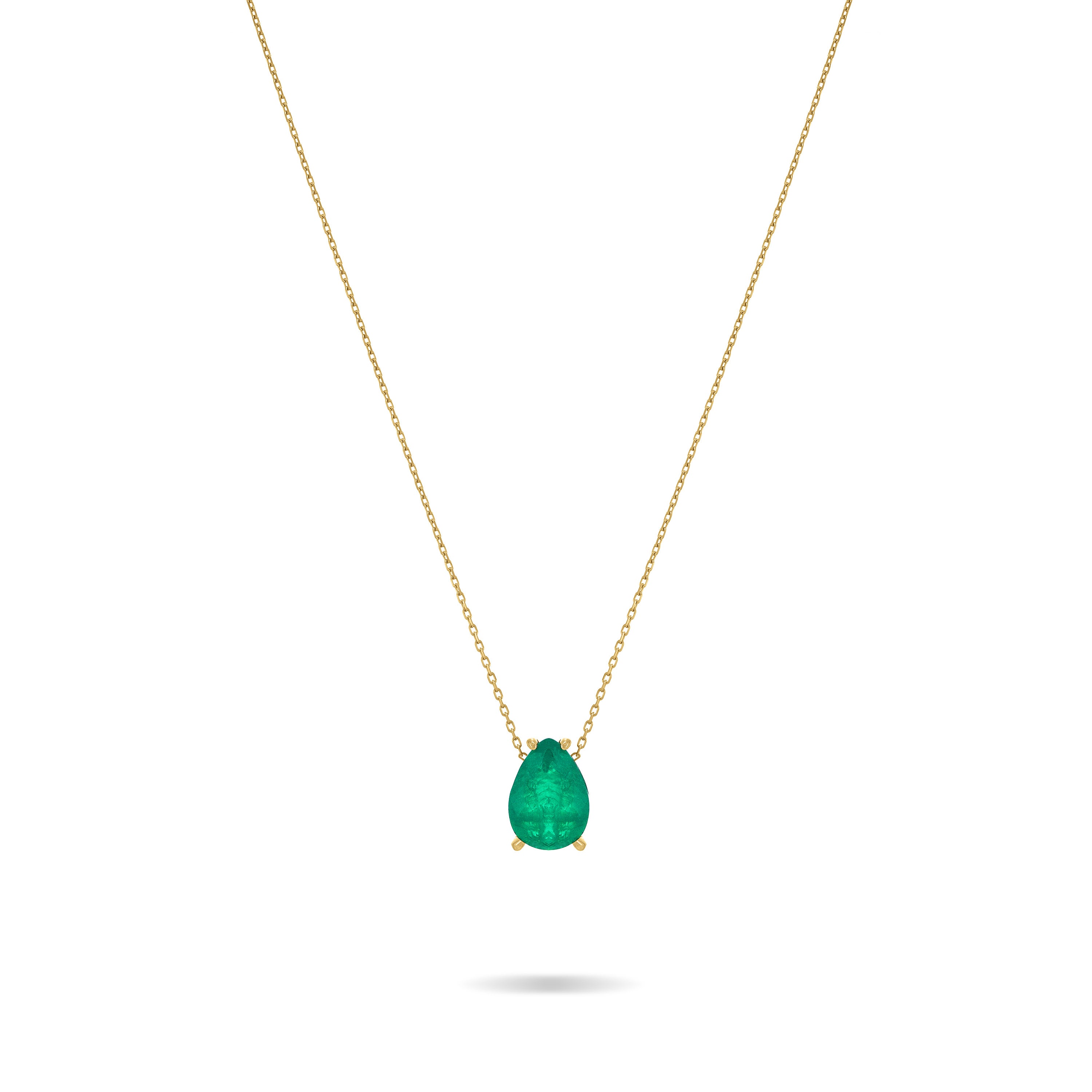 Cubic Zirconia Big Stone Chain Necklace - Gold Green Matt - Teardrop
