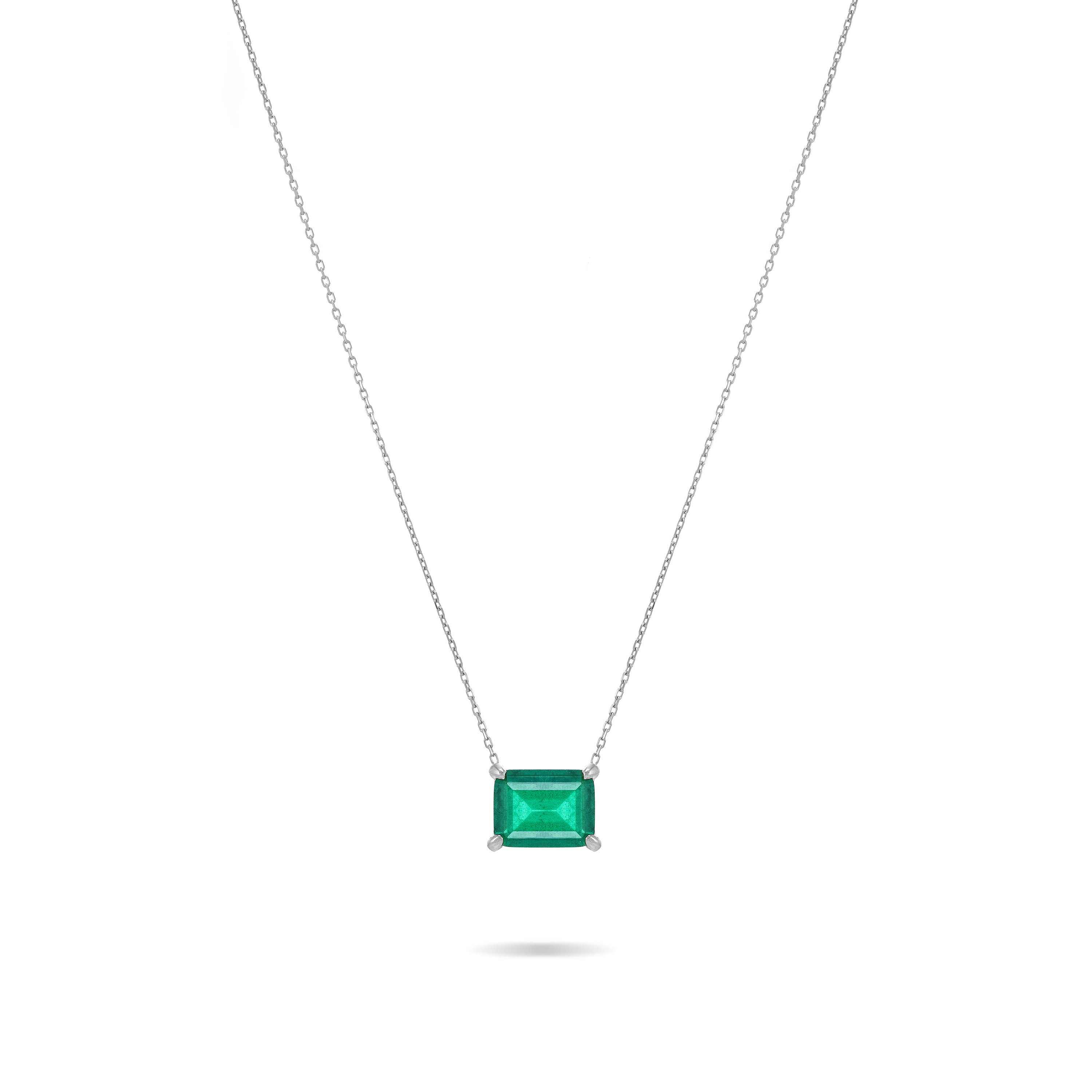 Cubic Zirconia Big Stone Chain Necklace - Silver Green Matt - Rectangle
