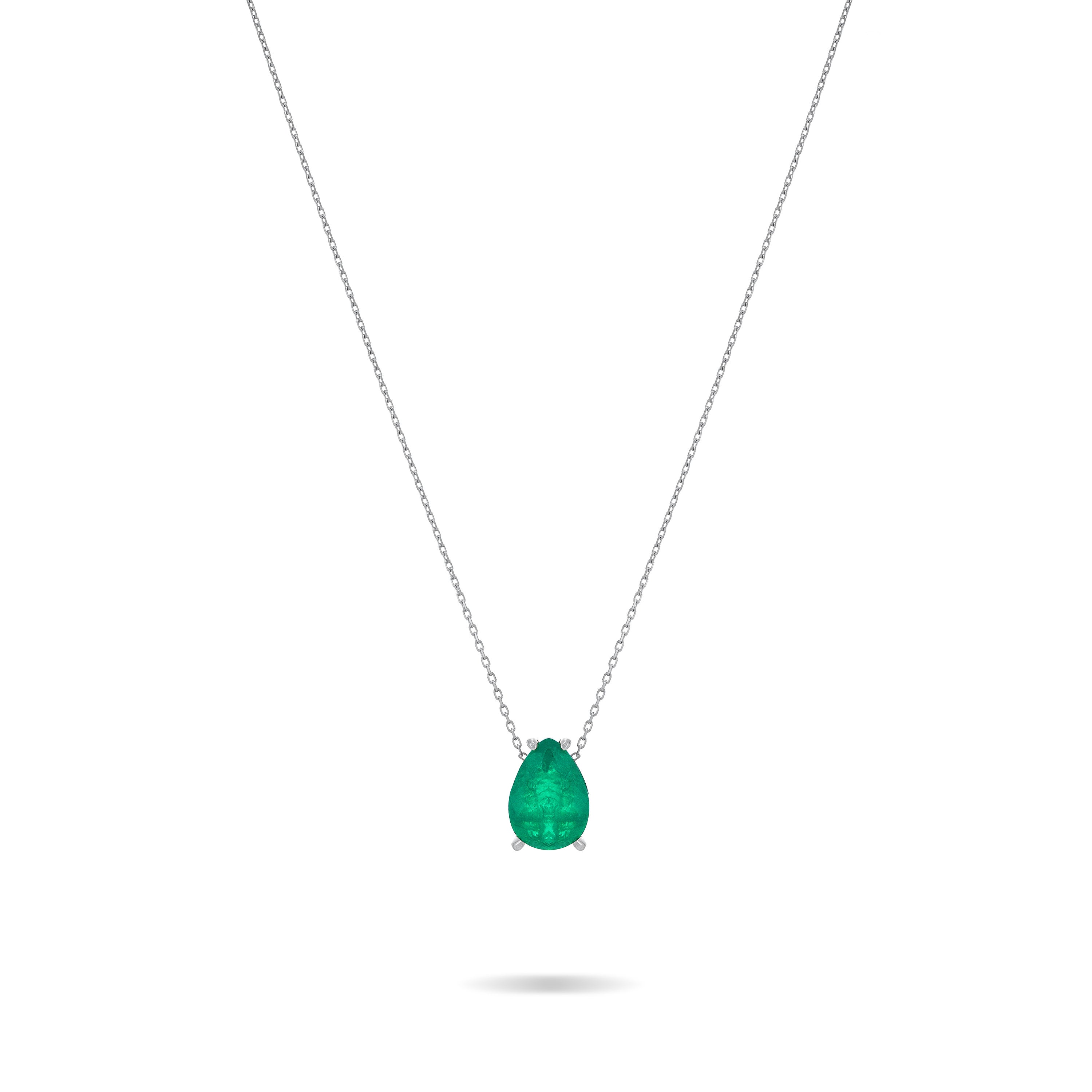 Cubic Zirconia Big Stone Chain Necklace - Silver Green Matt - Teardrop