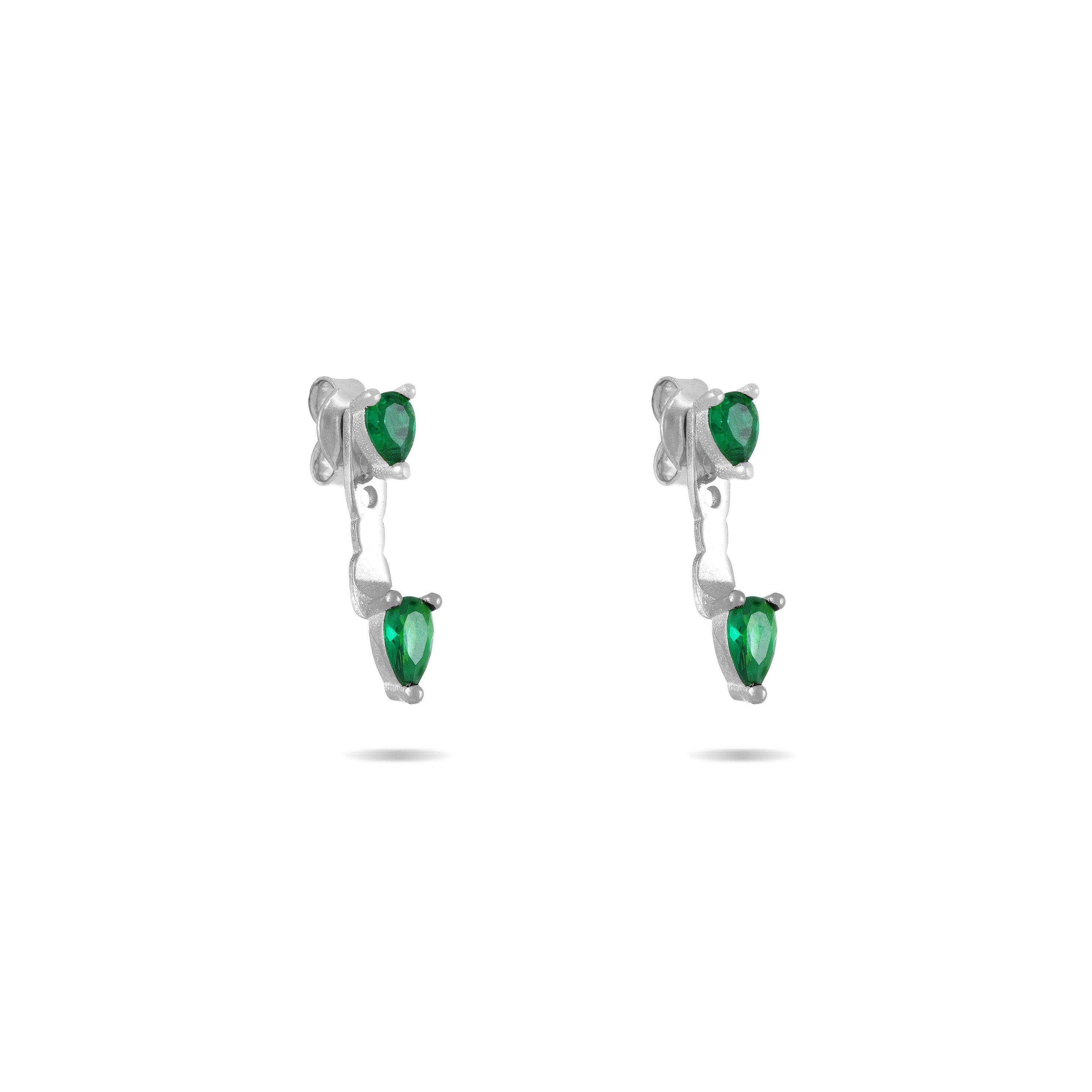 Cubic Zirconia Double Teardrop Ear Jacket Earrings - Silver Green - Small
