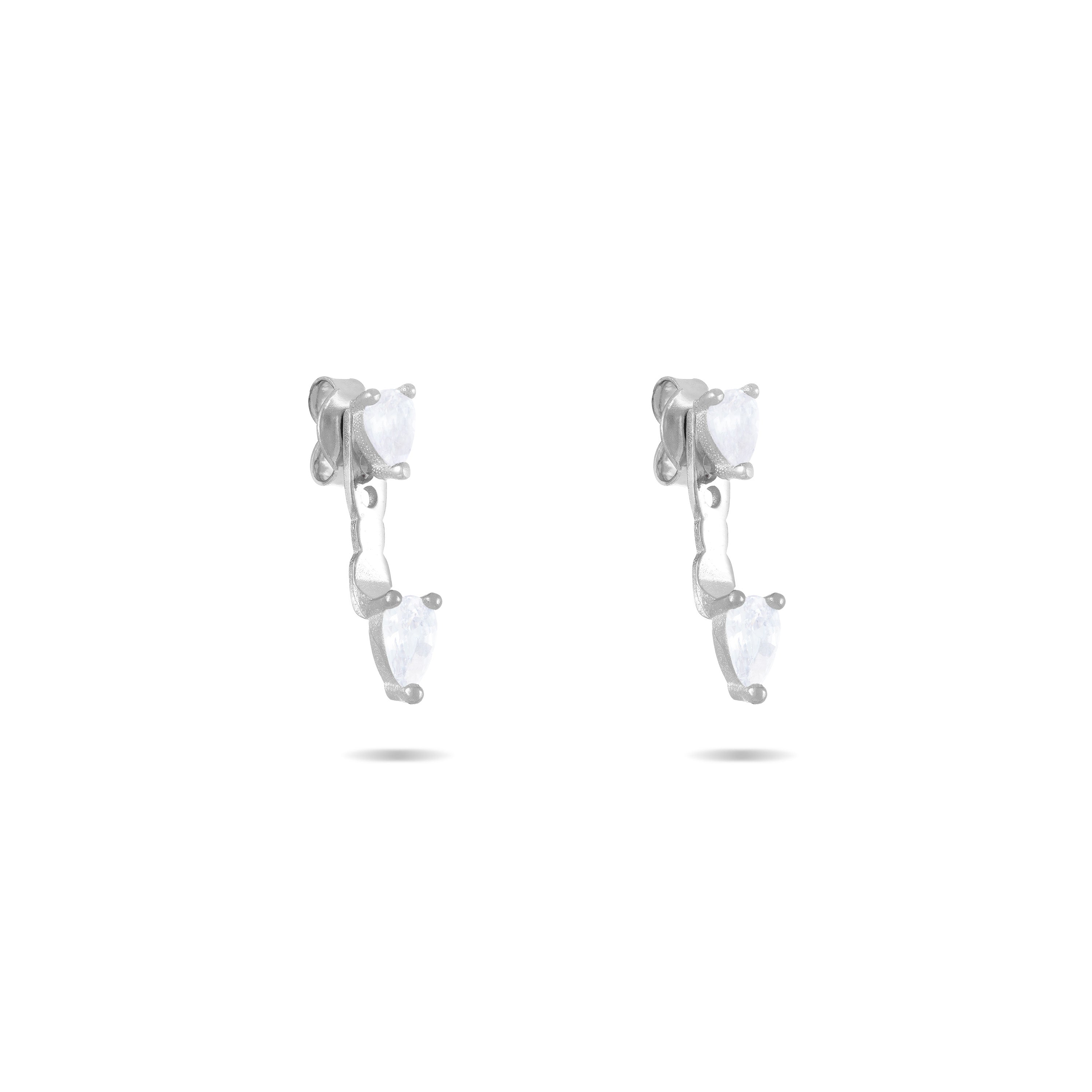 Cubic Zirconia Double Teardrop Ear Jacket Earrings - Silver White - Small