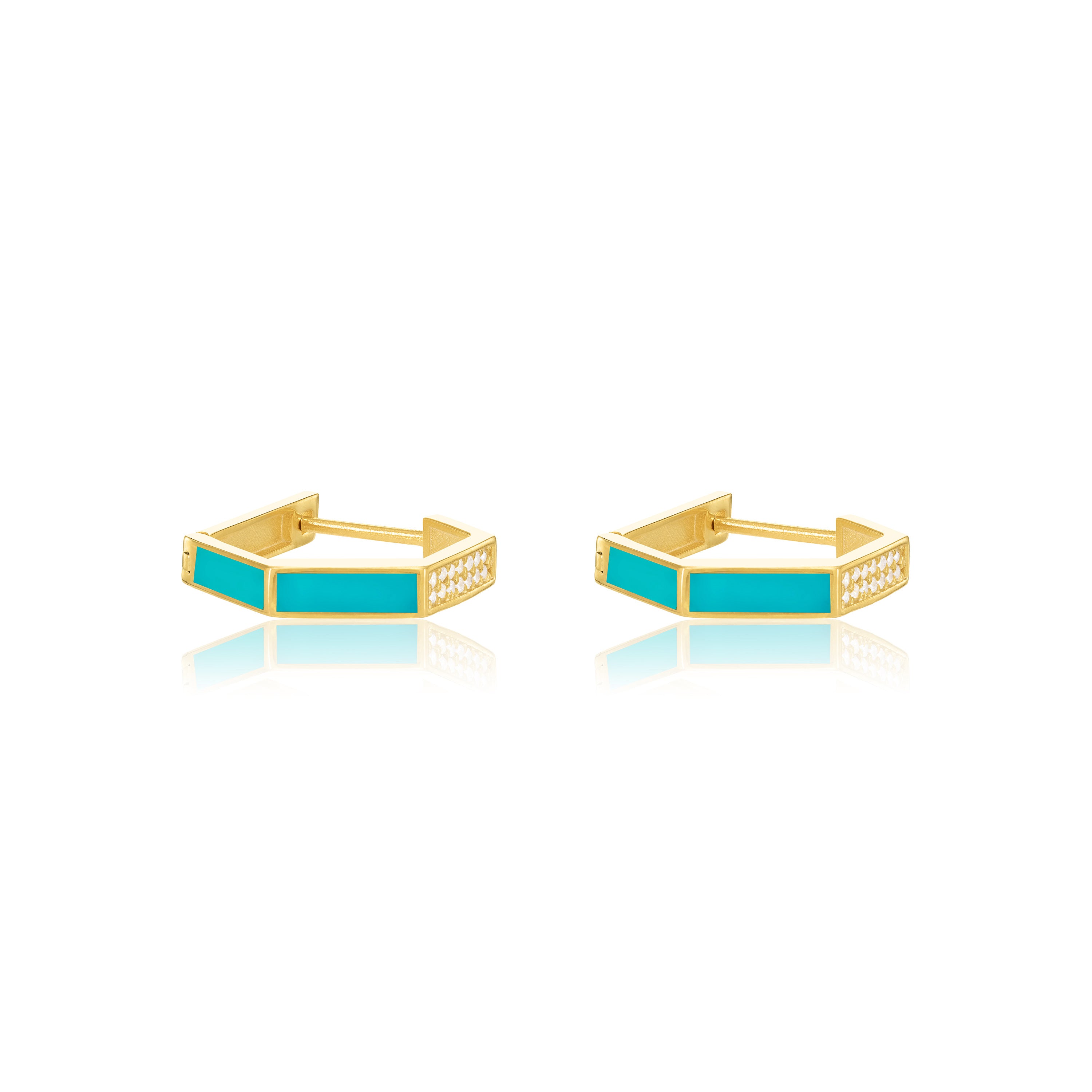 Cubic Zirconia Enamel Hexagon Shaped Hoop Earring