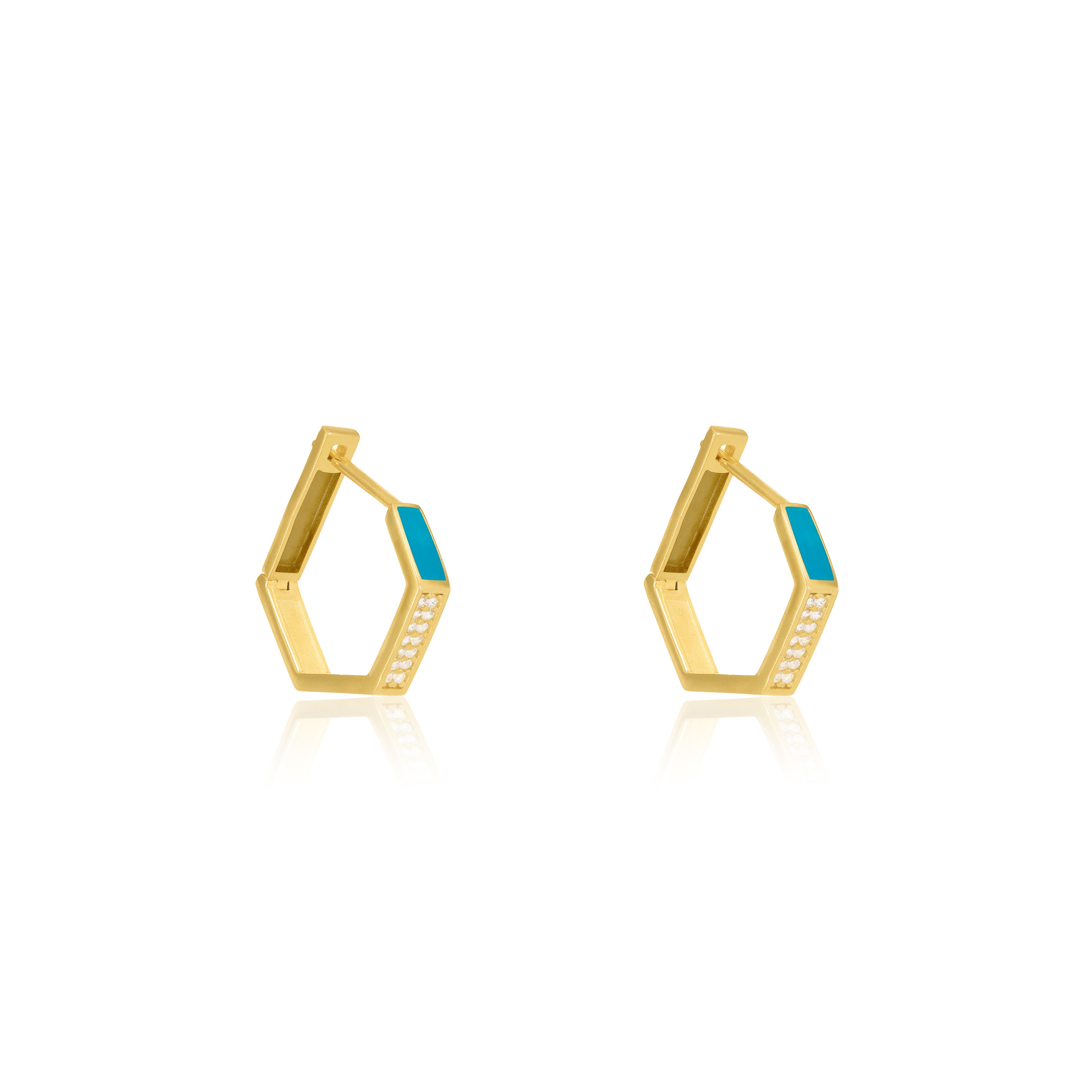 Cubic Zirconia Enamel Hexagon Shaped Hoop Earring