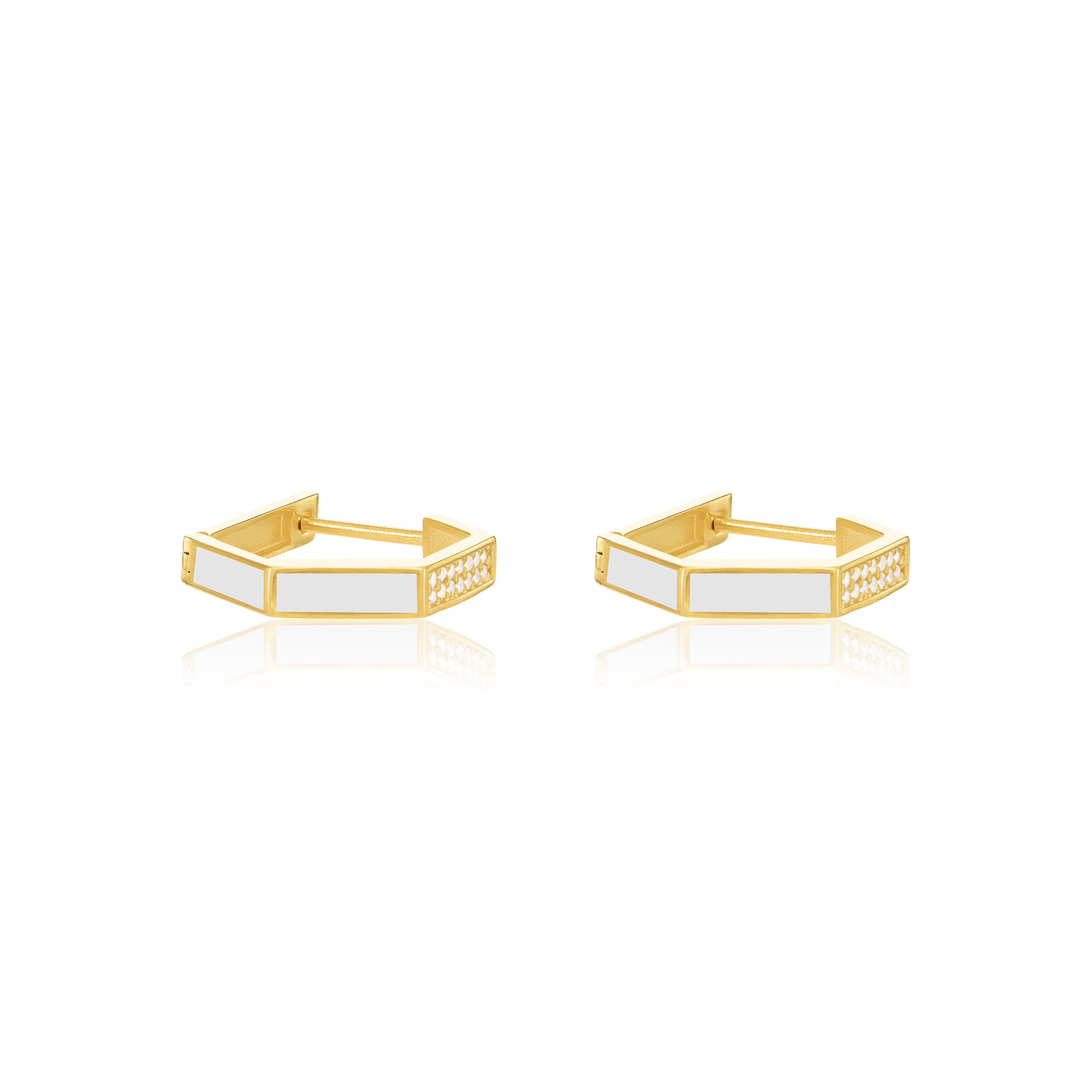 Cubic Zirconia Enamel Hexagon Shaped Hoop Earrings - Gold White - Big