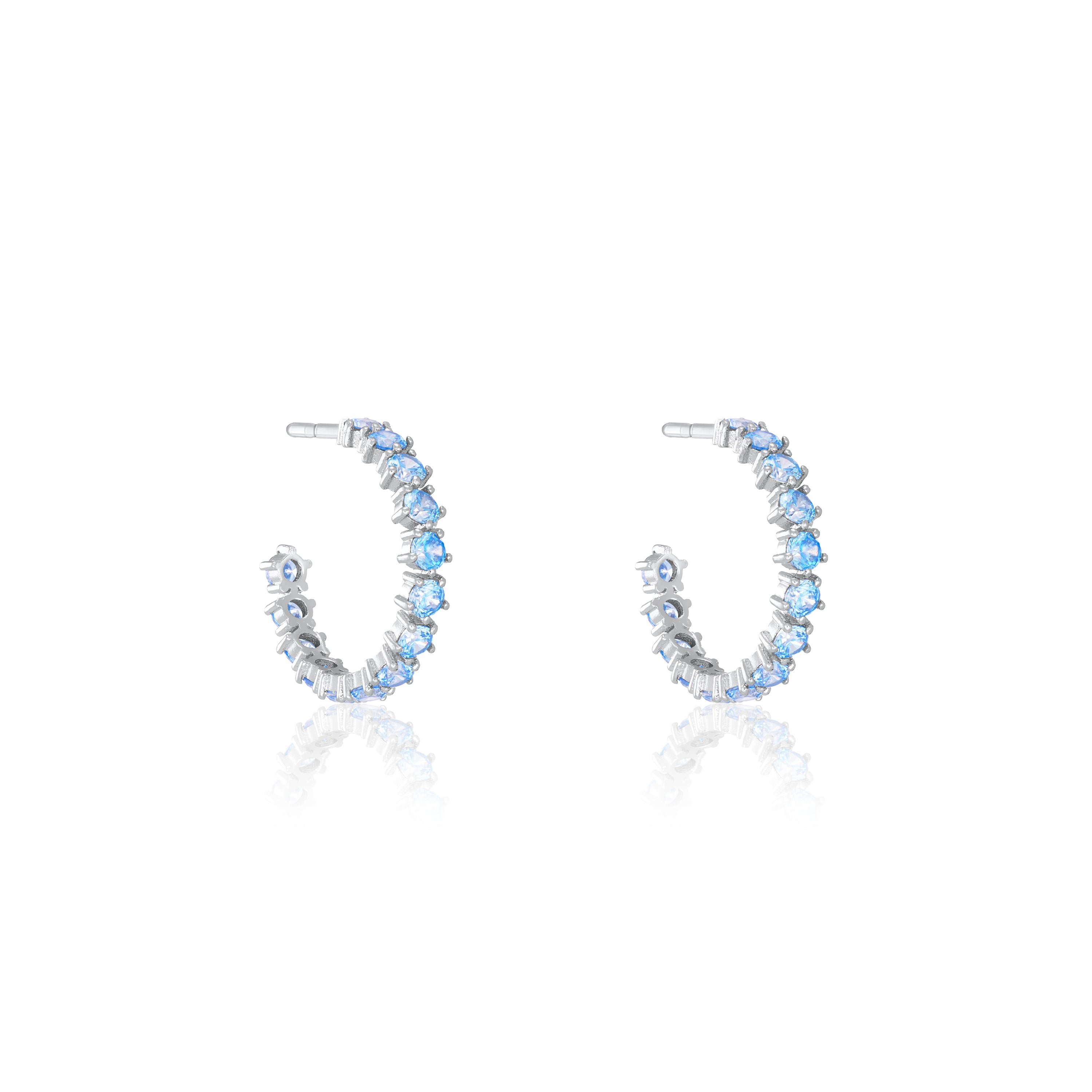 Cubic Zirconia Eternity Open Hoop Earrings - Silver Aquamrine