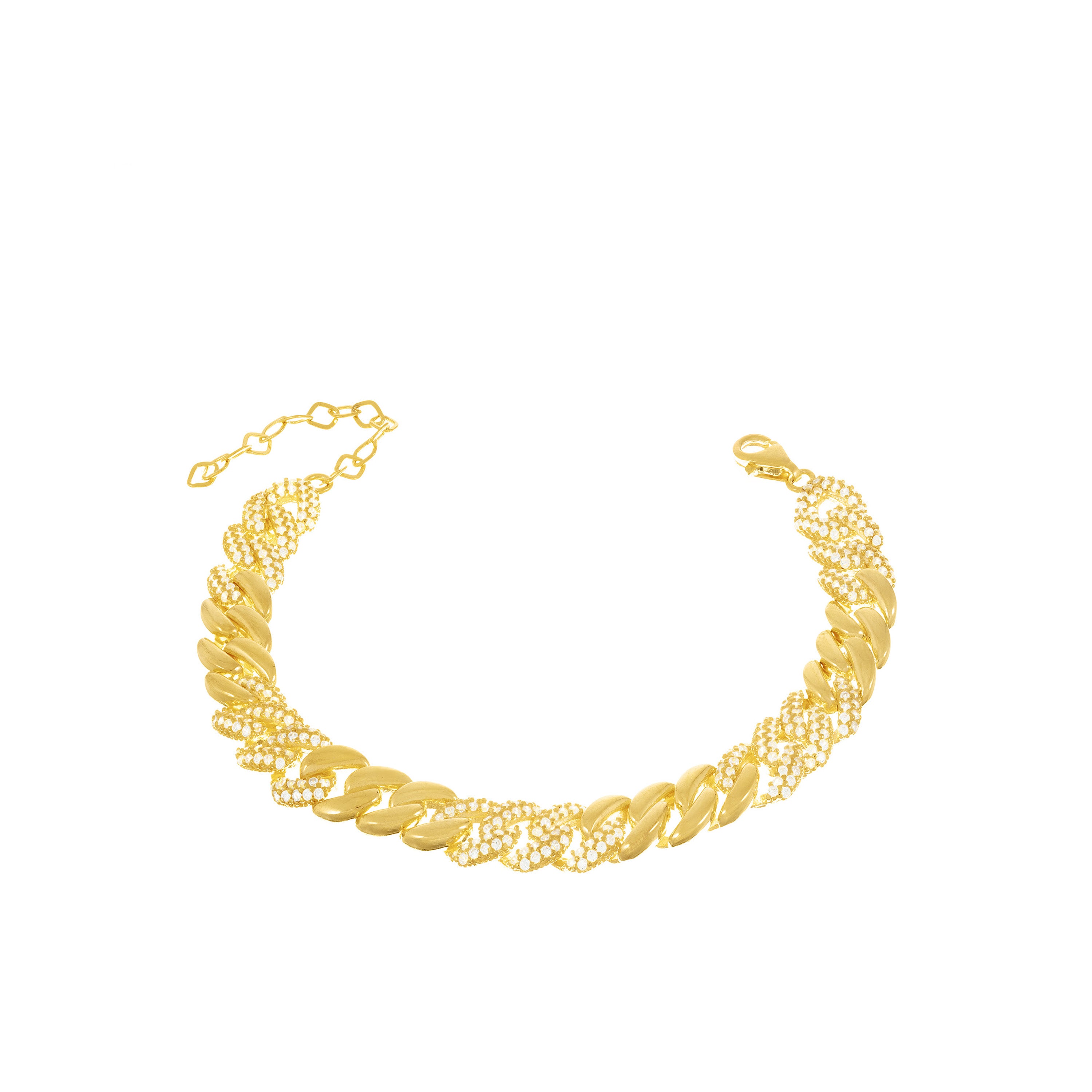 Cubic Zirconia Half Pave Cuban Chain Bracelet - Gold White
