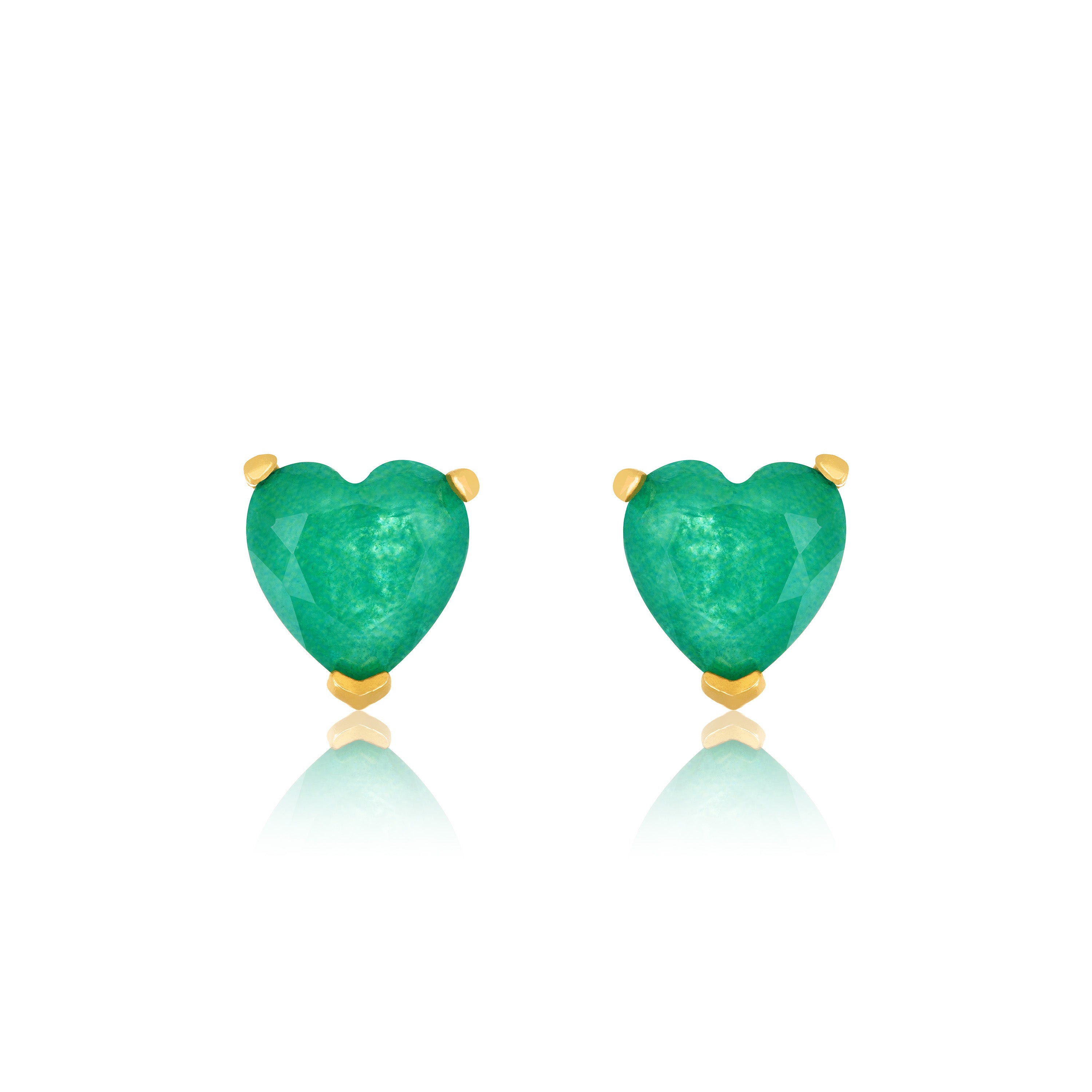 Cubic Zirconia Heart Stud Earrings - Gold Green Matt