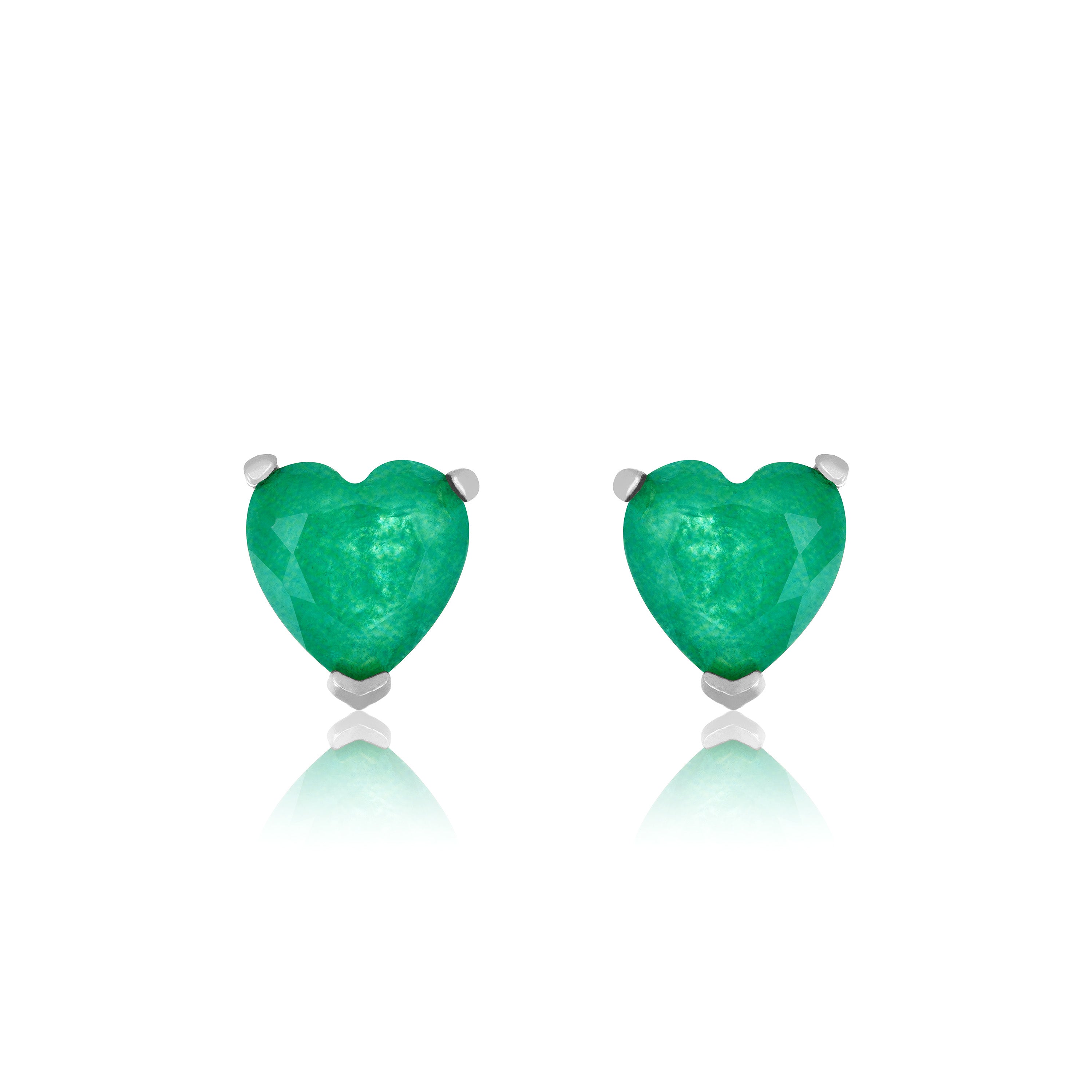 Cubic Zirconia Heart Stud Earrings - Silver Green Matt