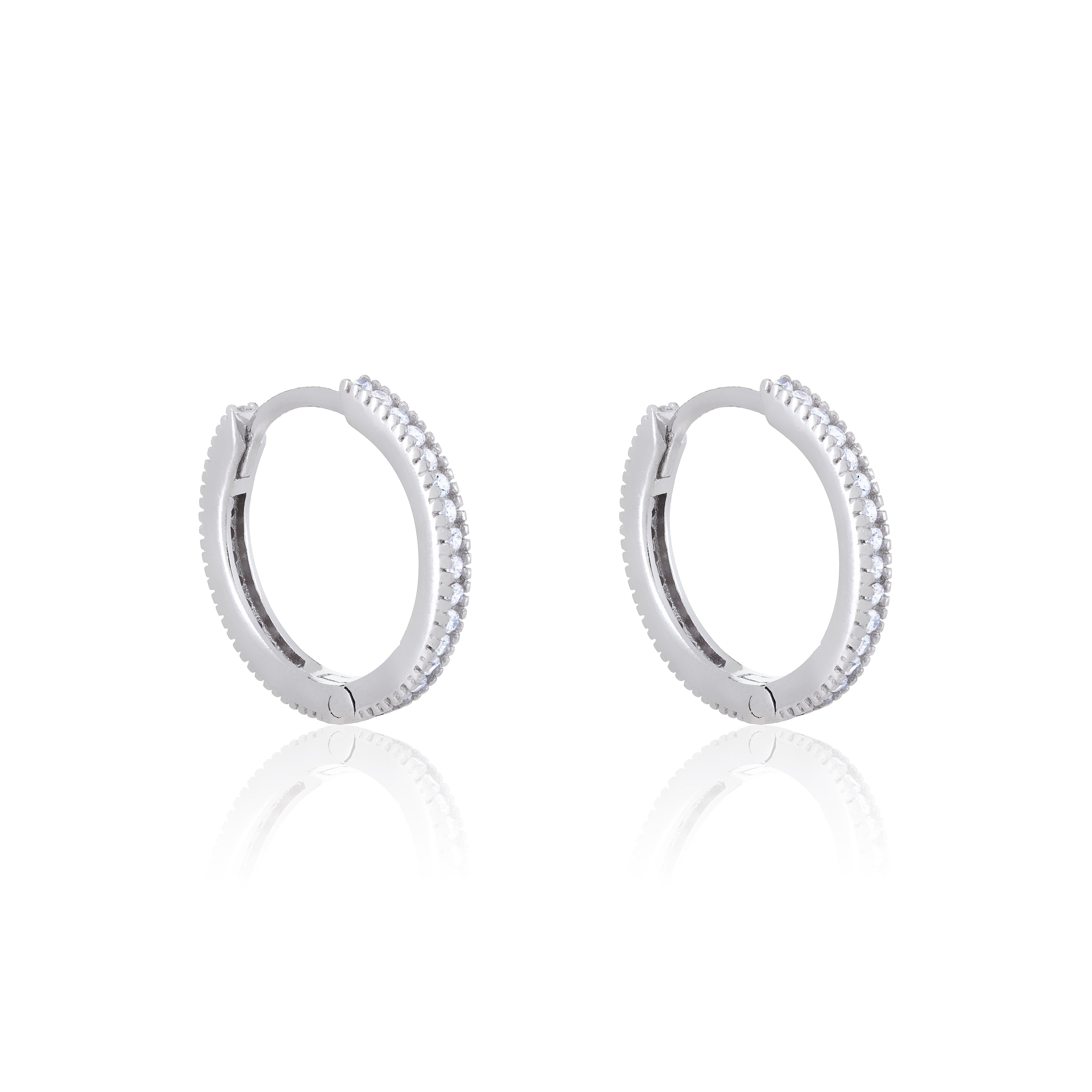 Cubic Zirconia Hoop Earrings  - Silver White - Big