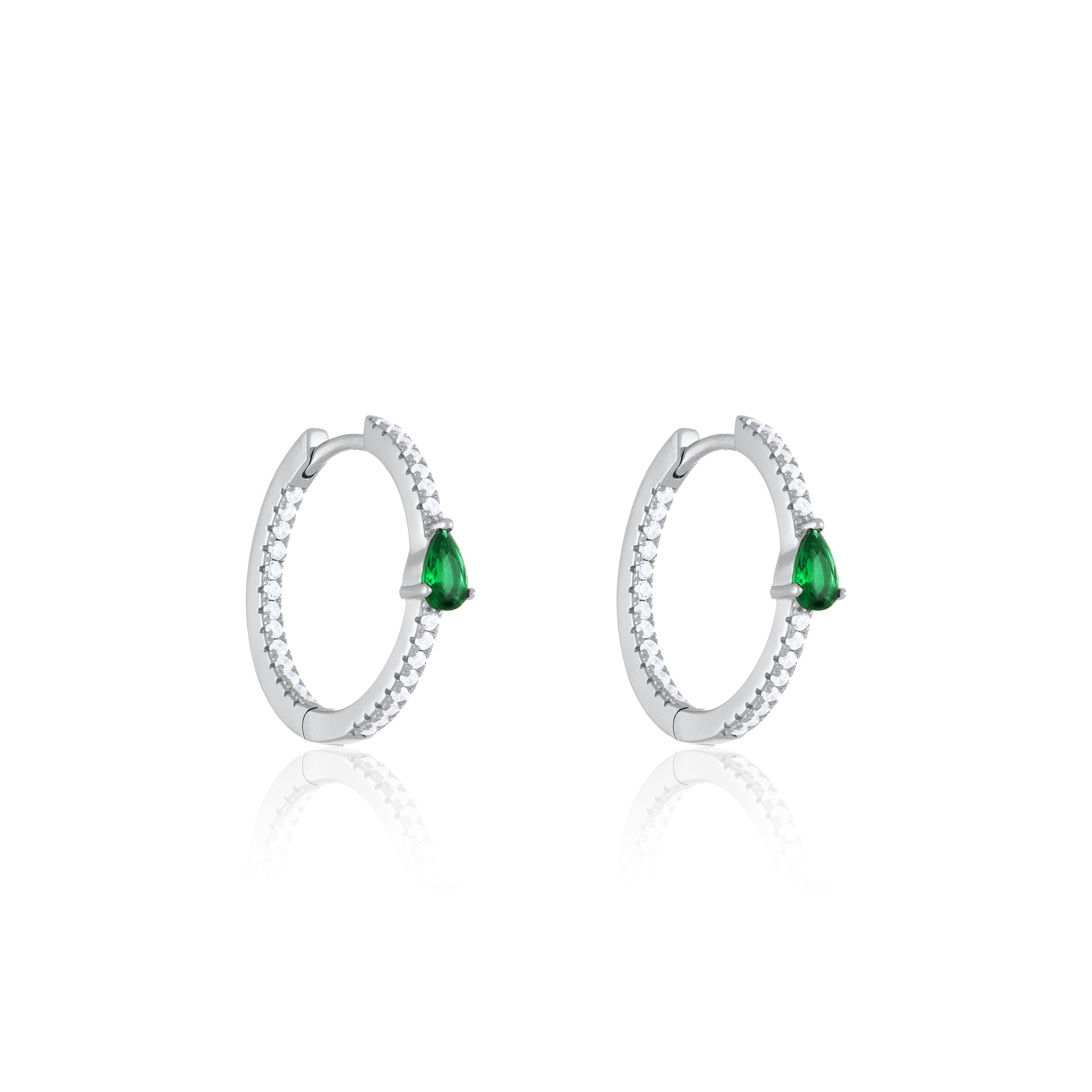 Cubic Zirconia Inside-Out Teardrop Hoop Earrings - Silver Green And White