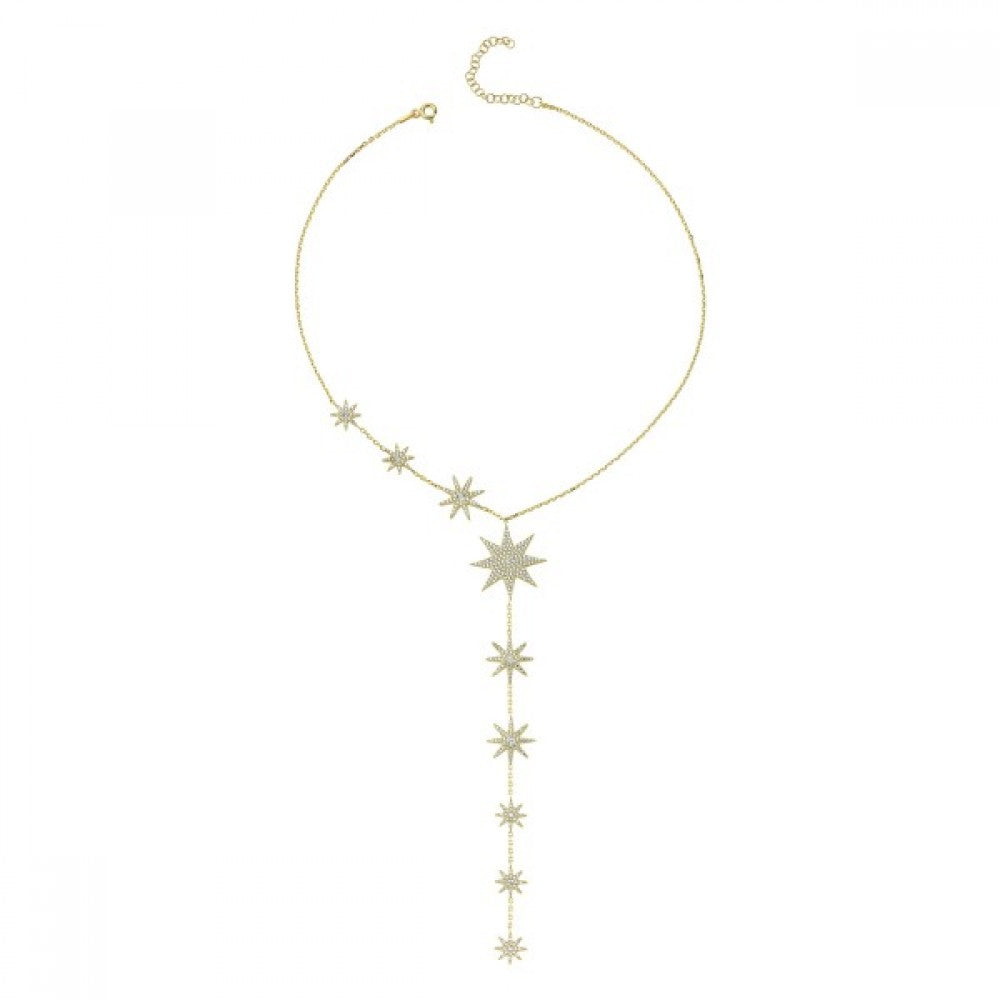 Cubic Zirconia Many Stars Asymmetric Lariat Necklace