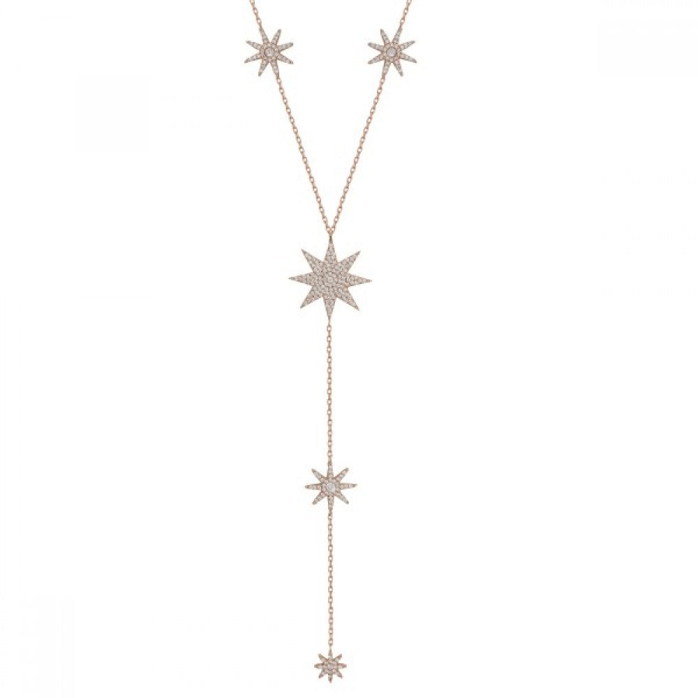 Cubic Zirconia Many Stars Symmetric Lariat Necklace