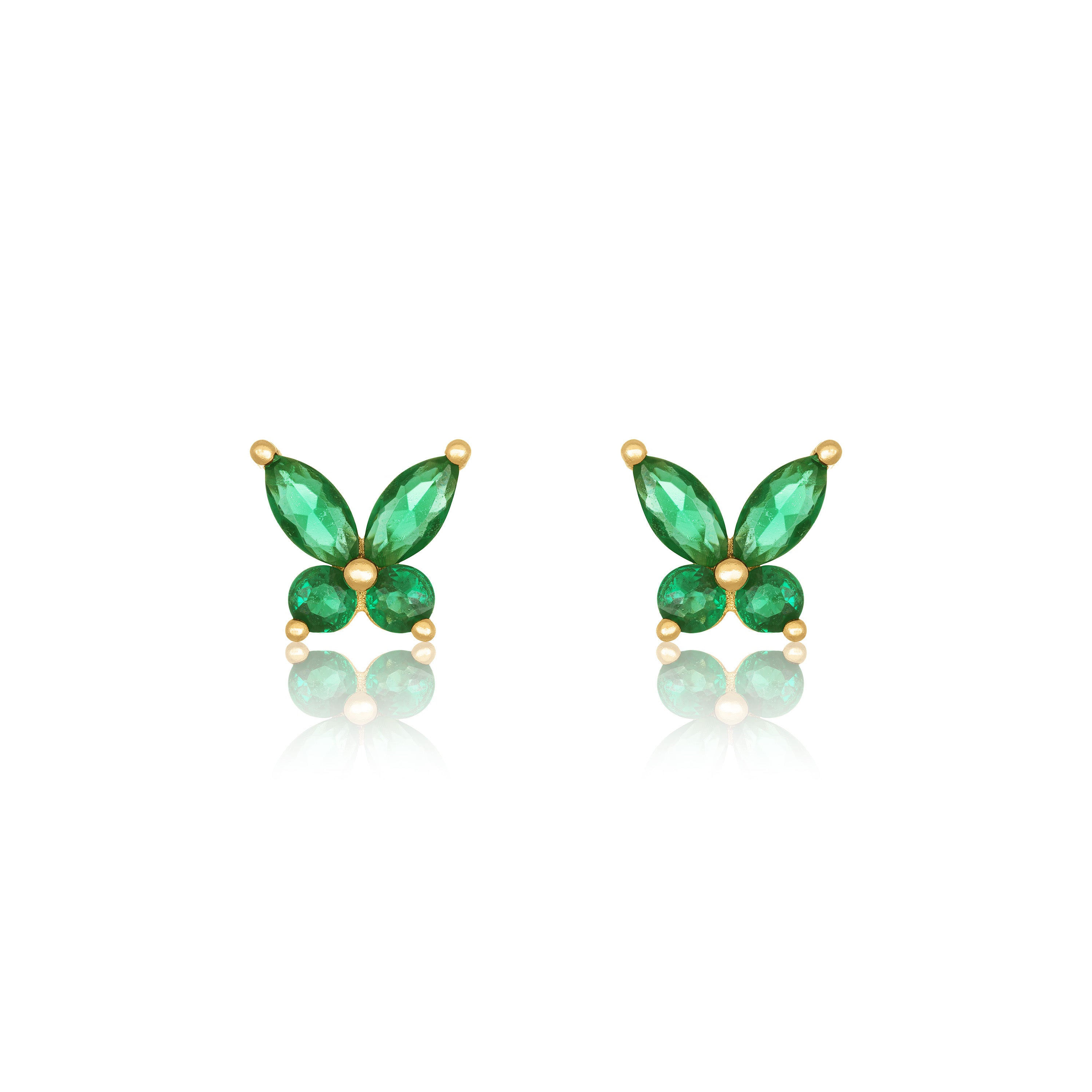 Cubic Zirconia Marquise And Round Butterfly Stud Earrings - Silver Green