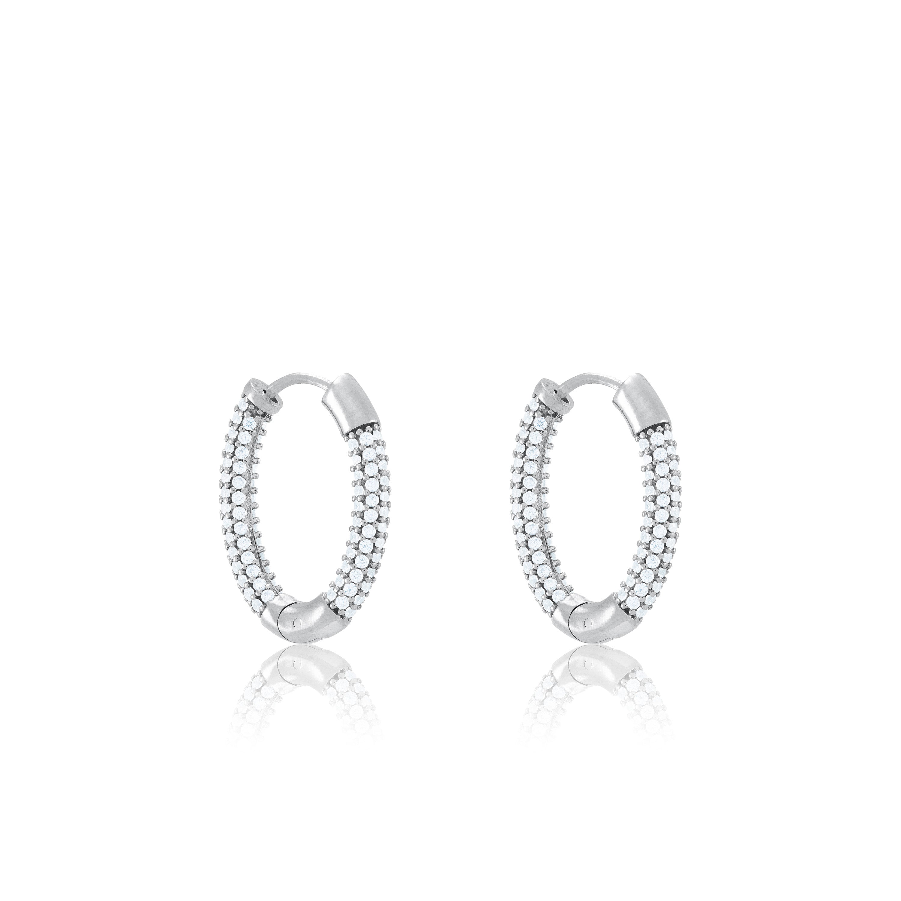 Cubic Zirconia Pave Oval Shape Big Hoop Earring