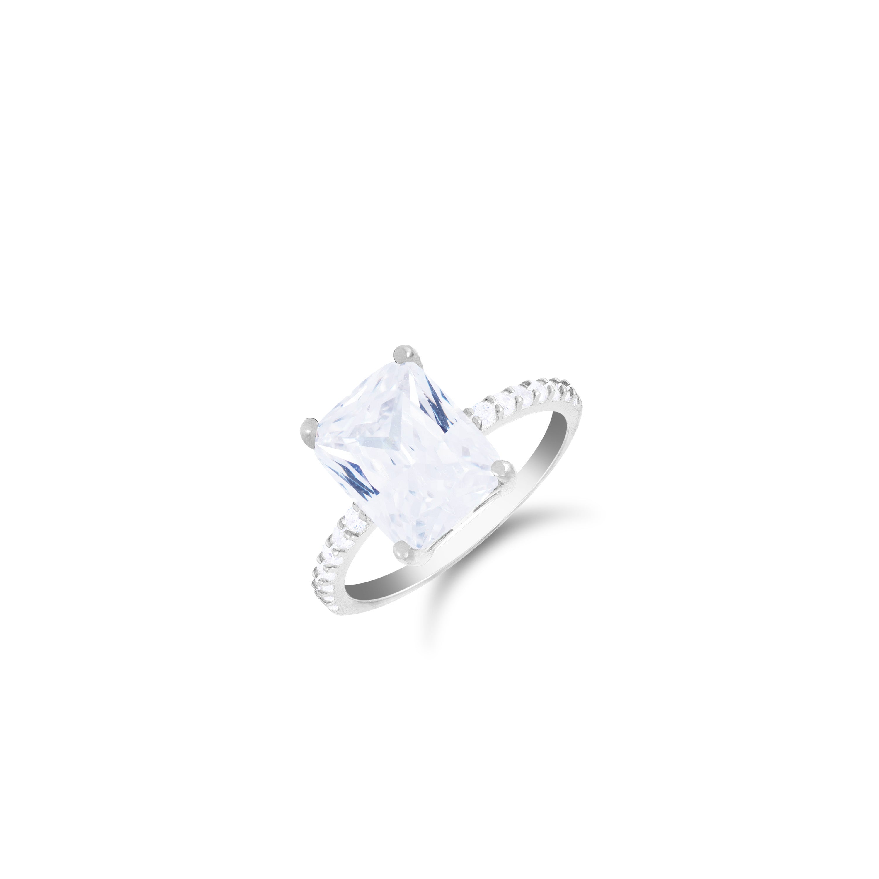 Cubic Zirconia Rectangle Stone Ring - Silver White