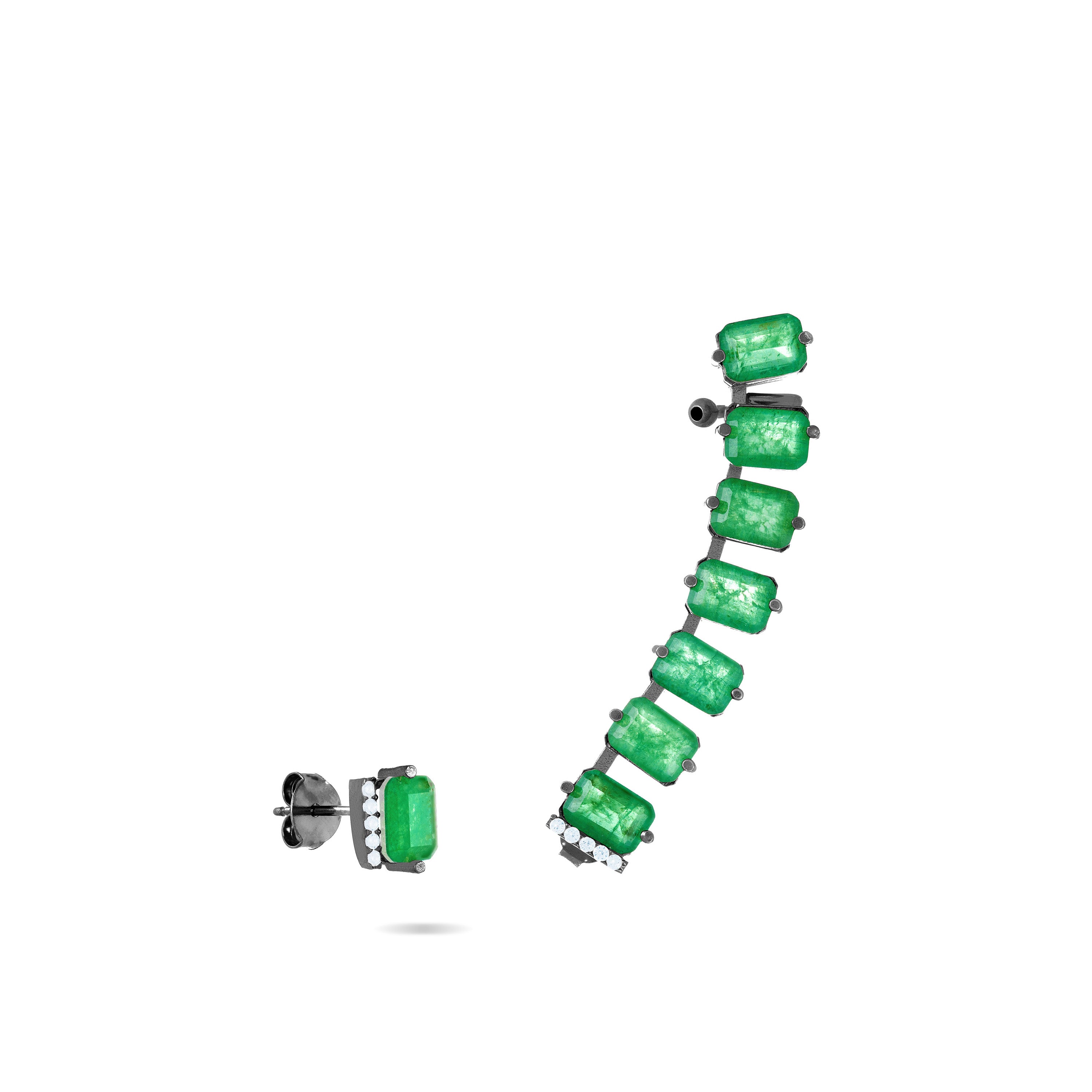 Cubic Zirconia Rectangle Stones Ear Climber Earring