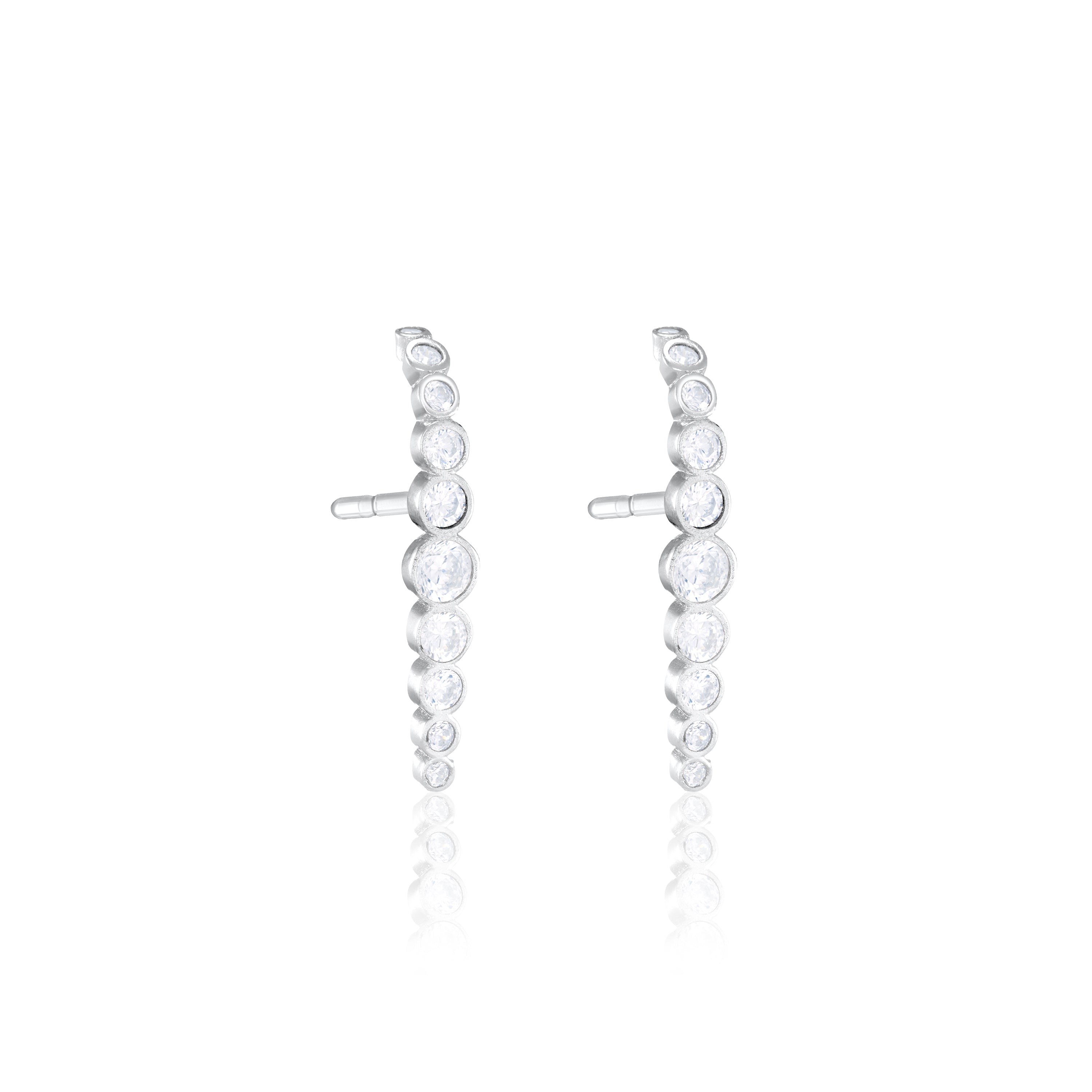 Cubic Zirconia Short Curved Bar Earrings - Silver White