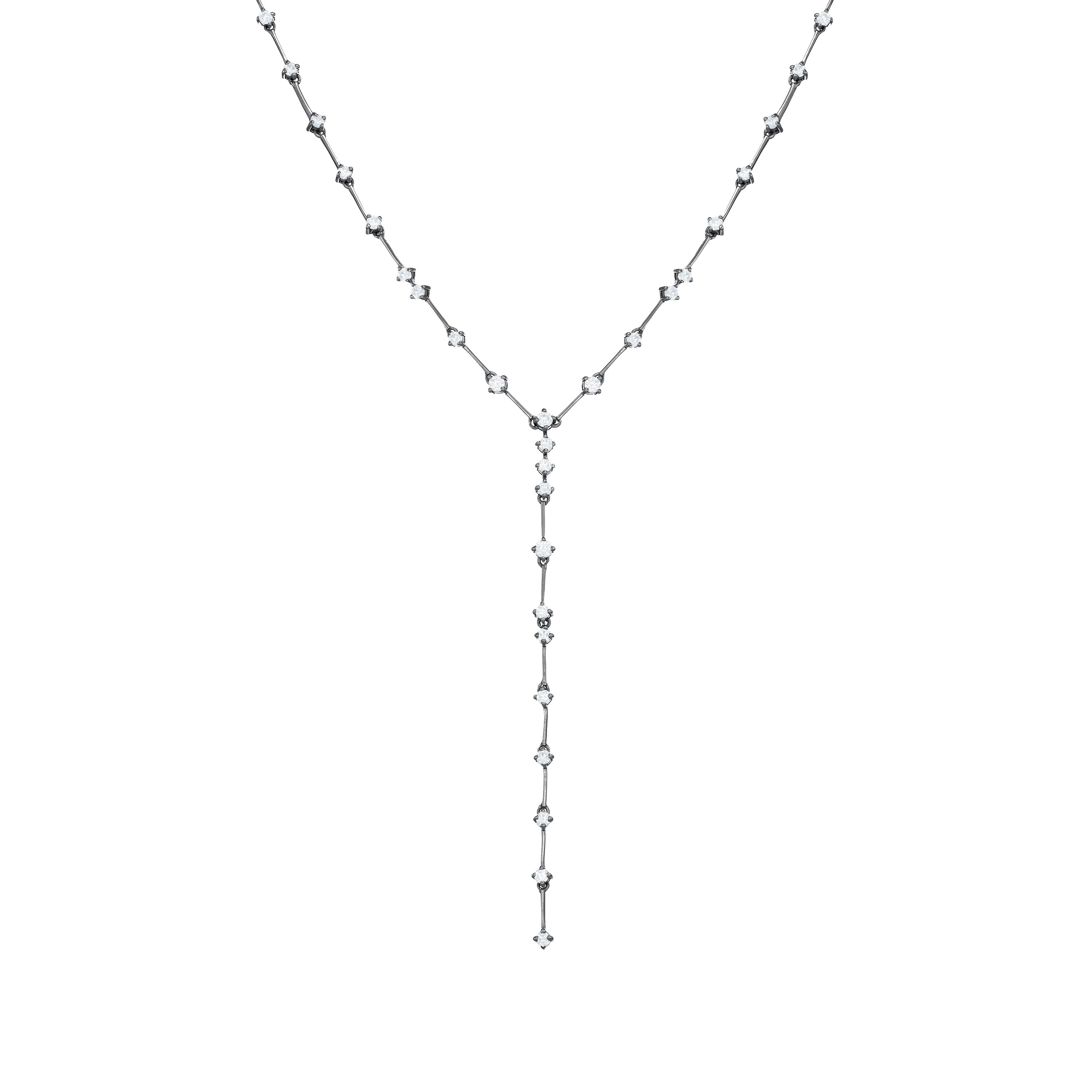 Cubic Zirconia Station Lariat Necklace - Black Rhodium White