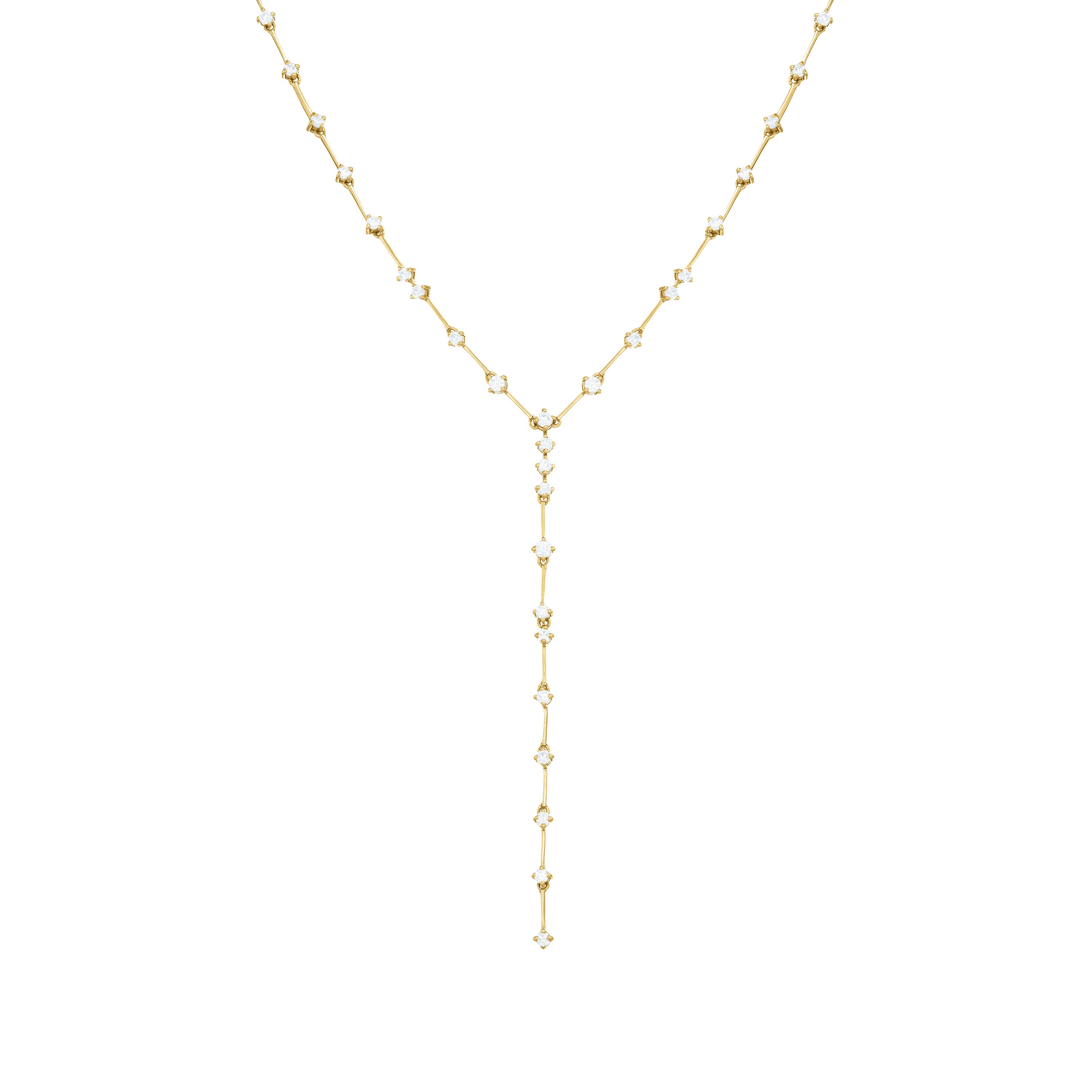 Cubic Zirconia Station Lariat Necklace - Gold White