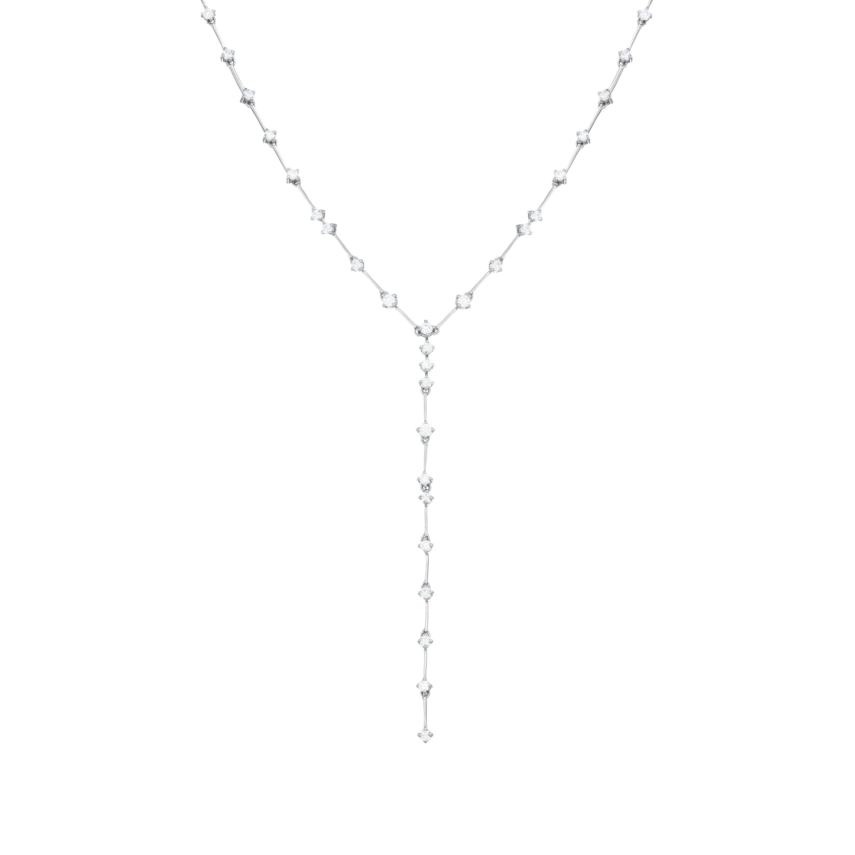 Cubic Zirconia Station Lariat Necklace - Silver White