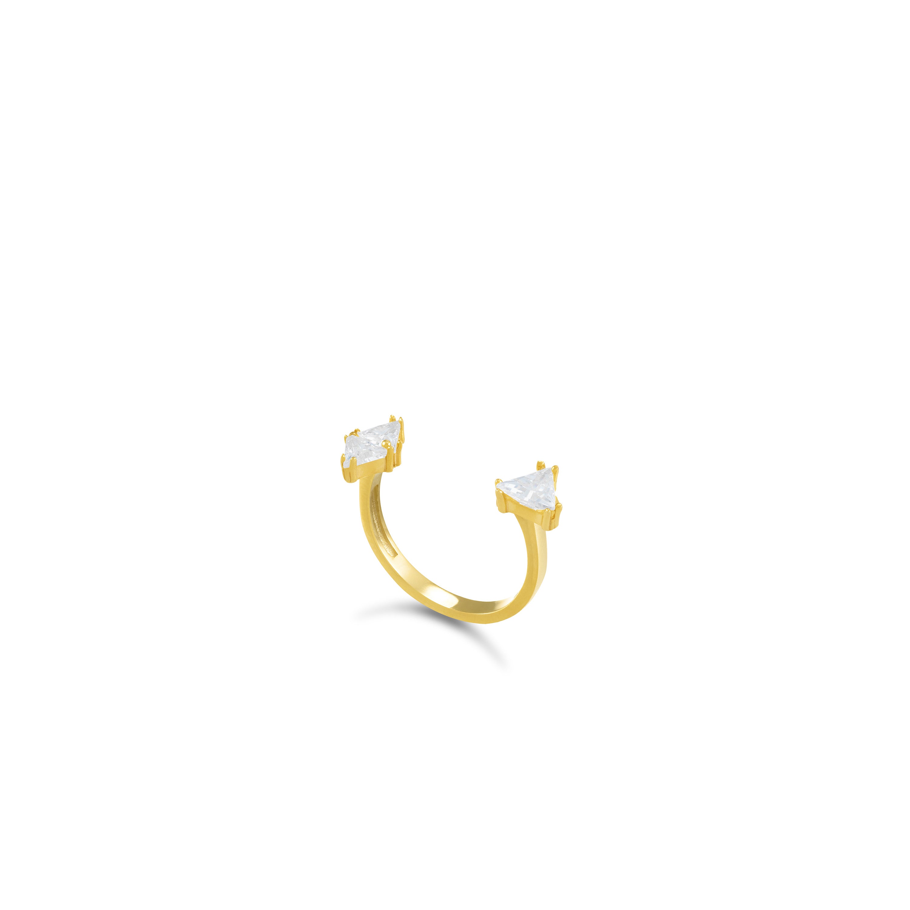 Cubic Zirconia Three Triangles Open Pinky Ring - Gold White