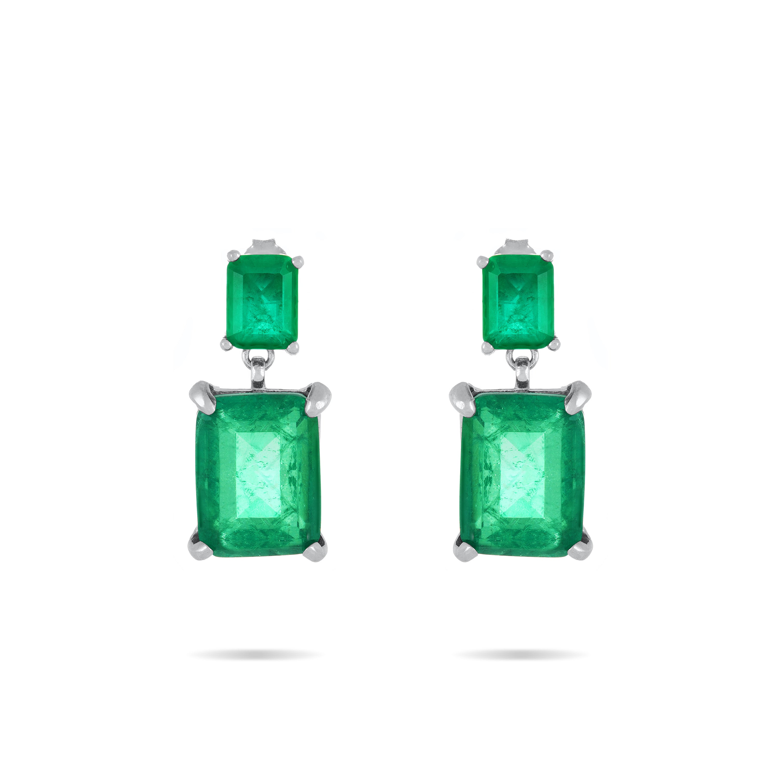 Cubic Zirconia Two Rectangle Stone Drop Earring