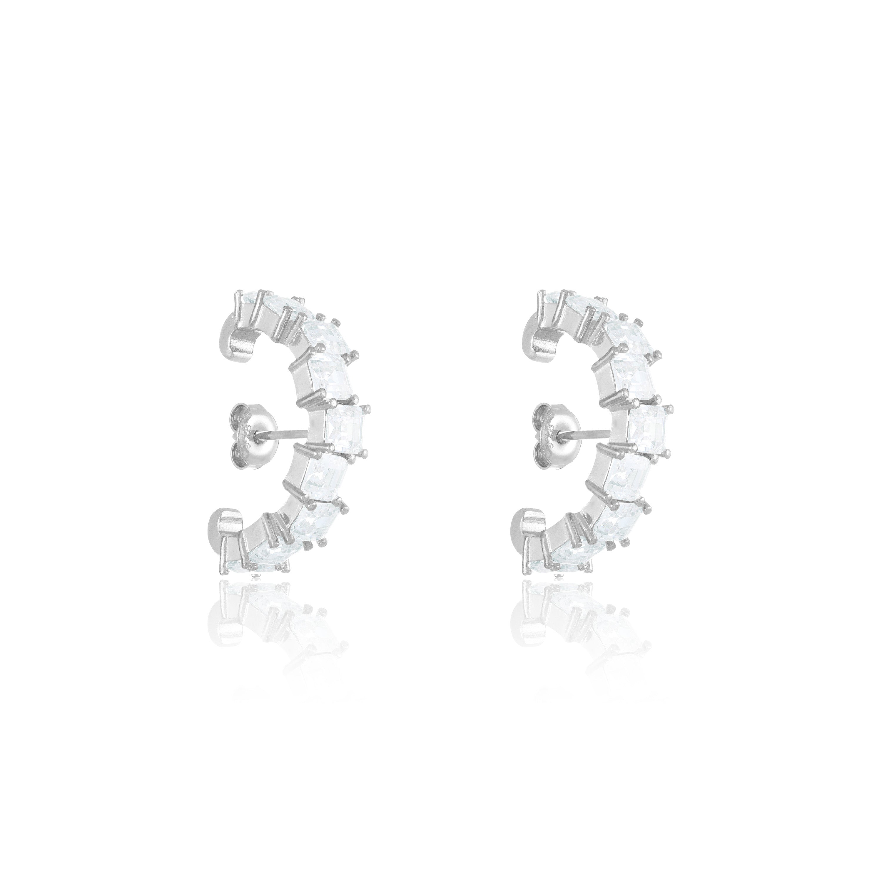 Cubic Zirconia Up Down Suspender Earrings - Silver White